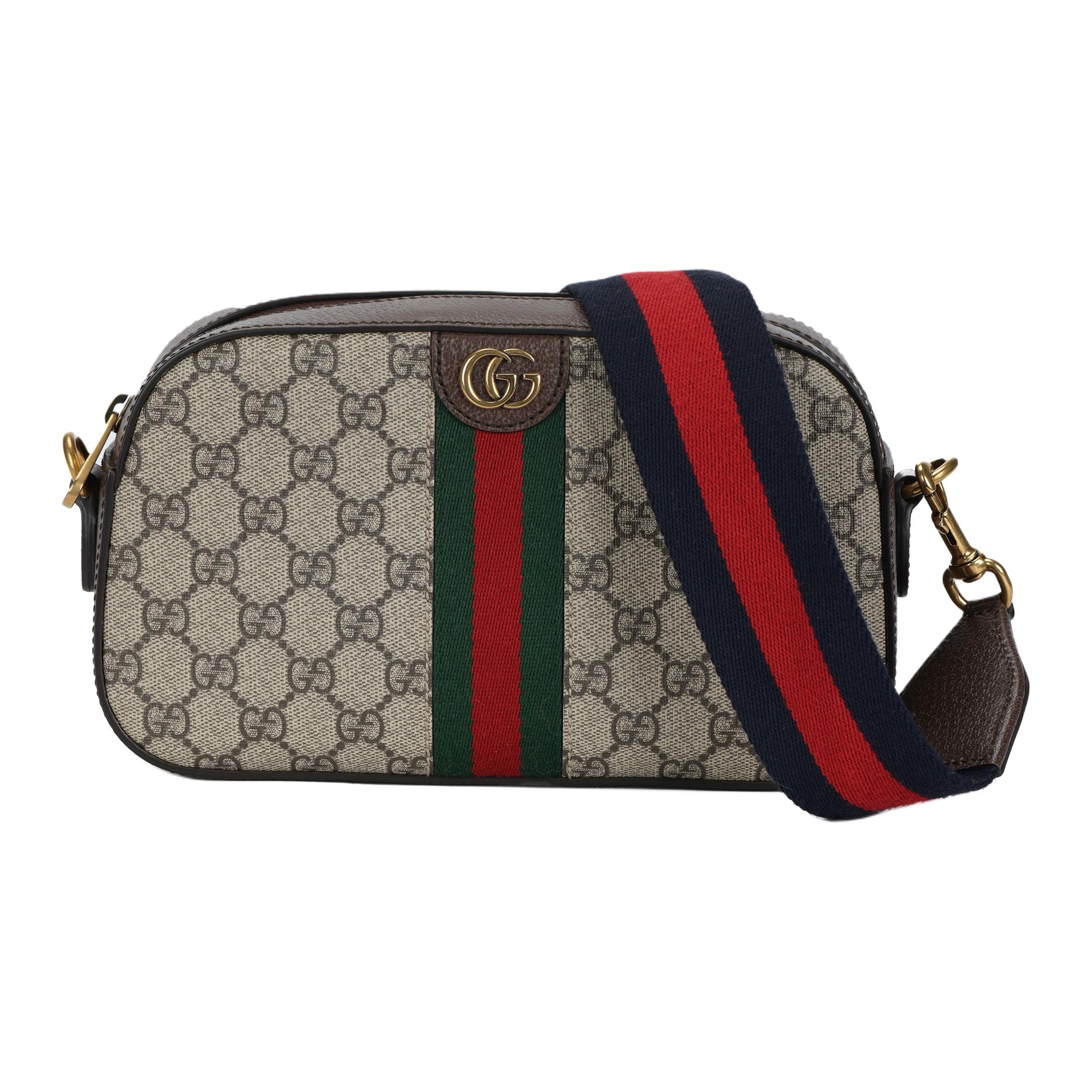 GUCCI Ophidia Women's Small Crossbody & Shoulder Bag with Removable Adjustable Strap and Zip Closure, Brown with Ebony Trim
