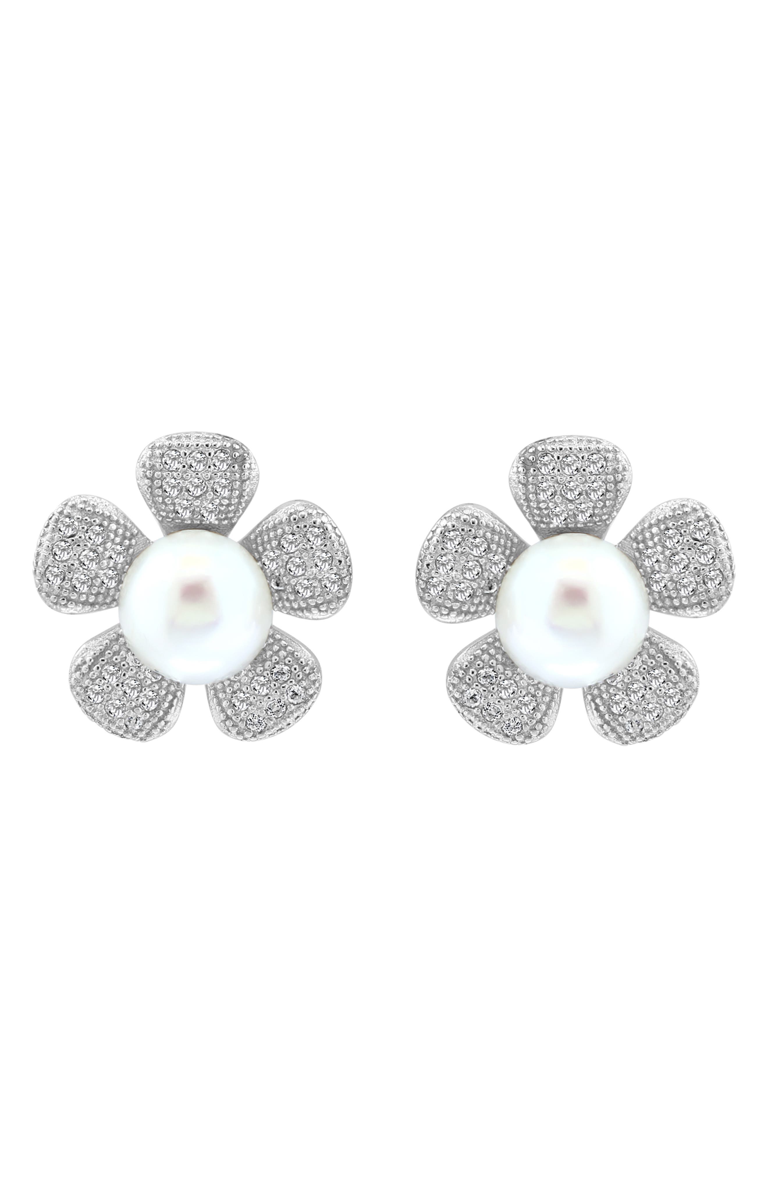 EFFY White Topaz Stone Flower Stud Earrings