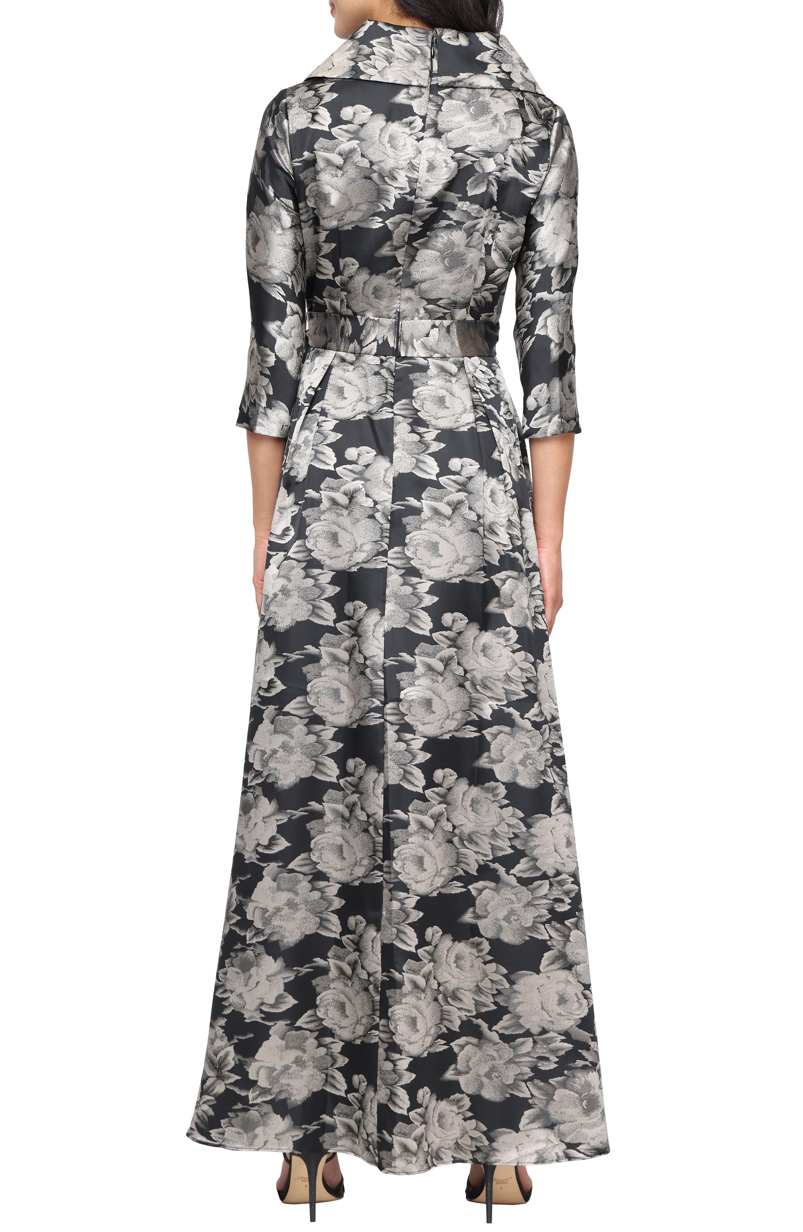 Alex Evenings Floral Jacquard High-Low Gown