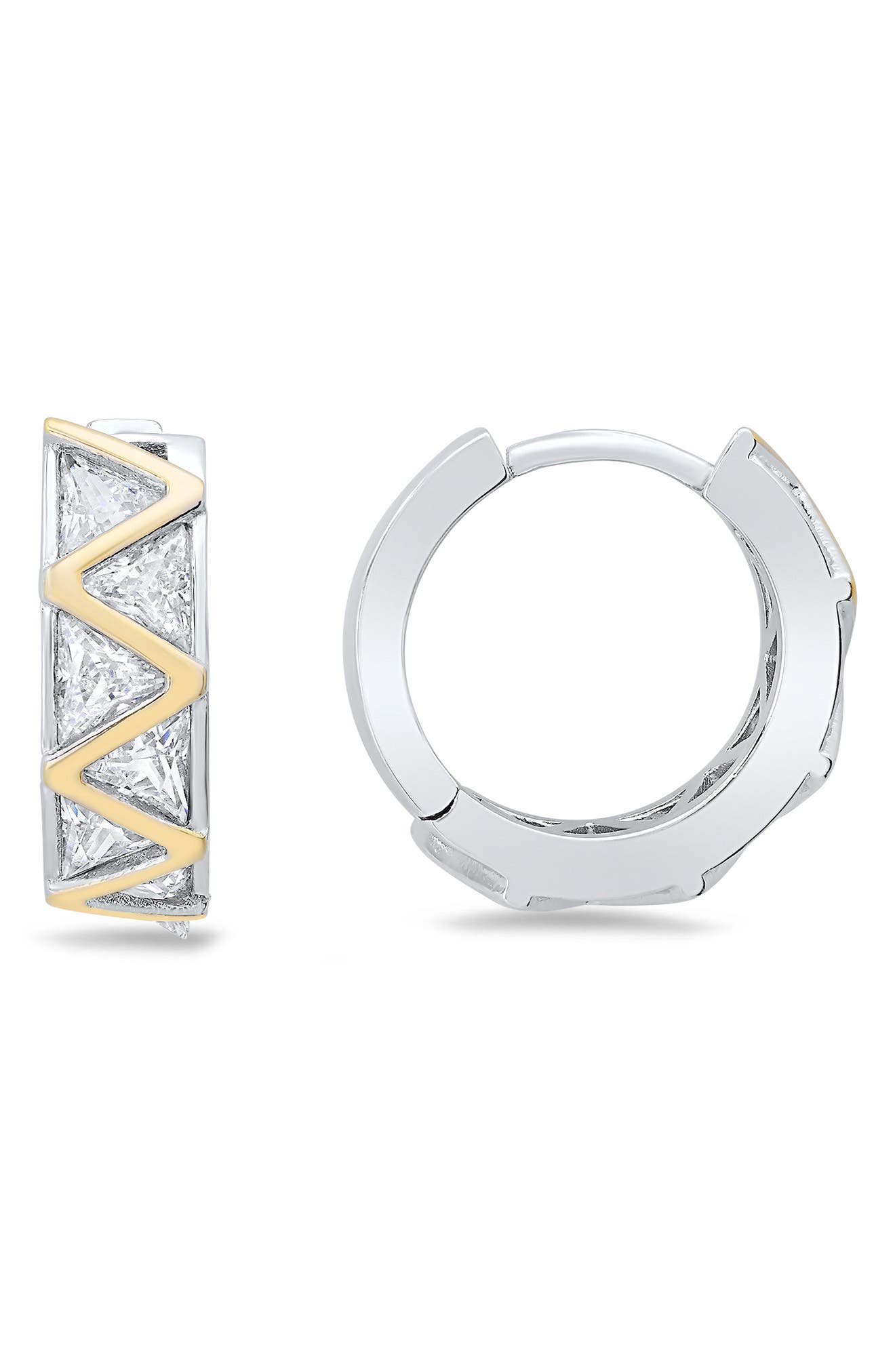 Queen Jewels Two-Tone Cubic Zirconia Zigzag Huggie Hoop Earrings