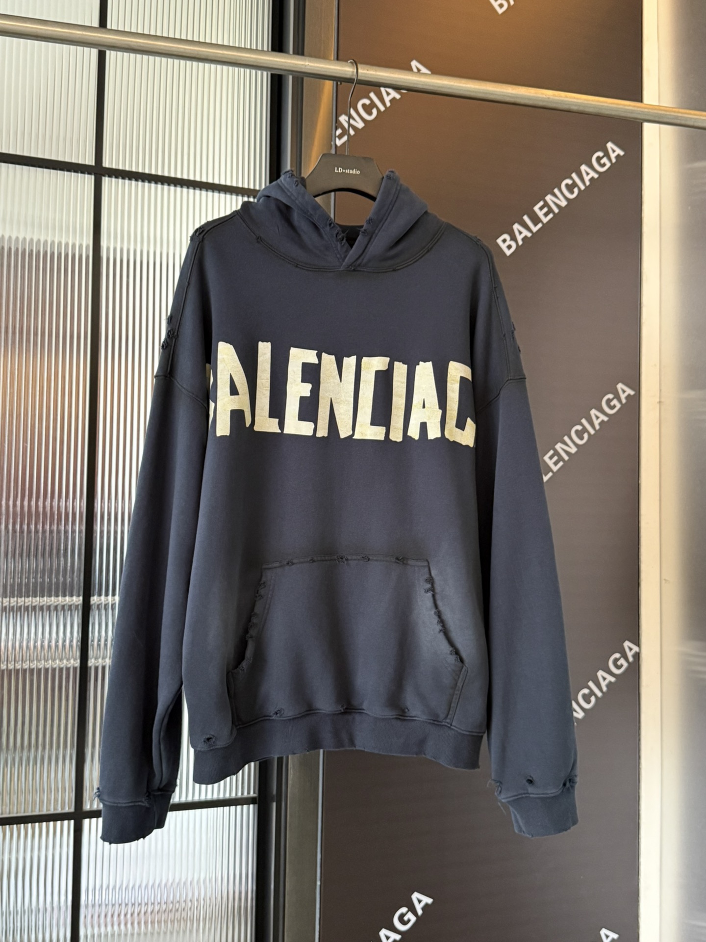 Yellow Tape Classic Print Washed Long Sleeve Hoodies