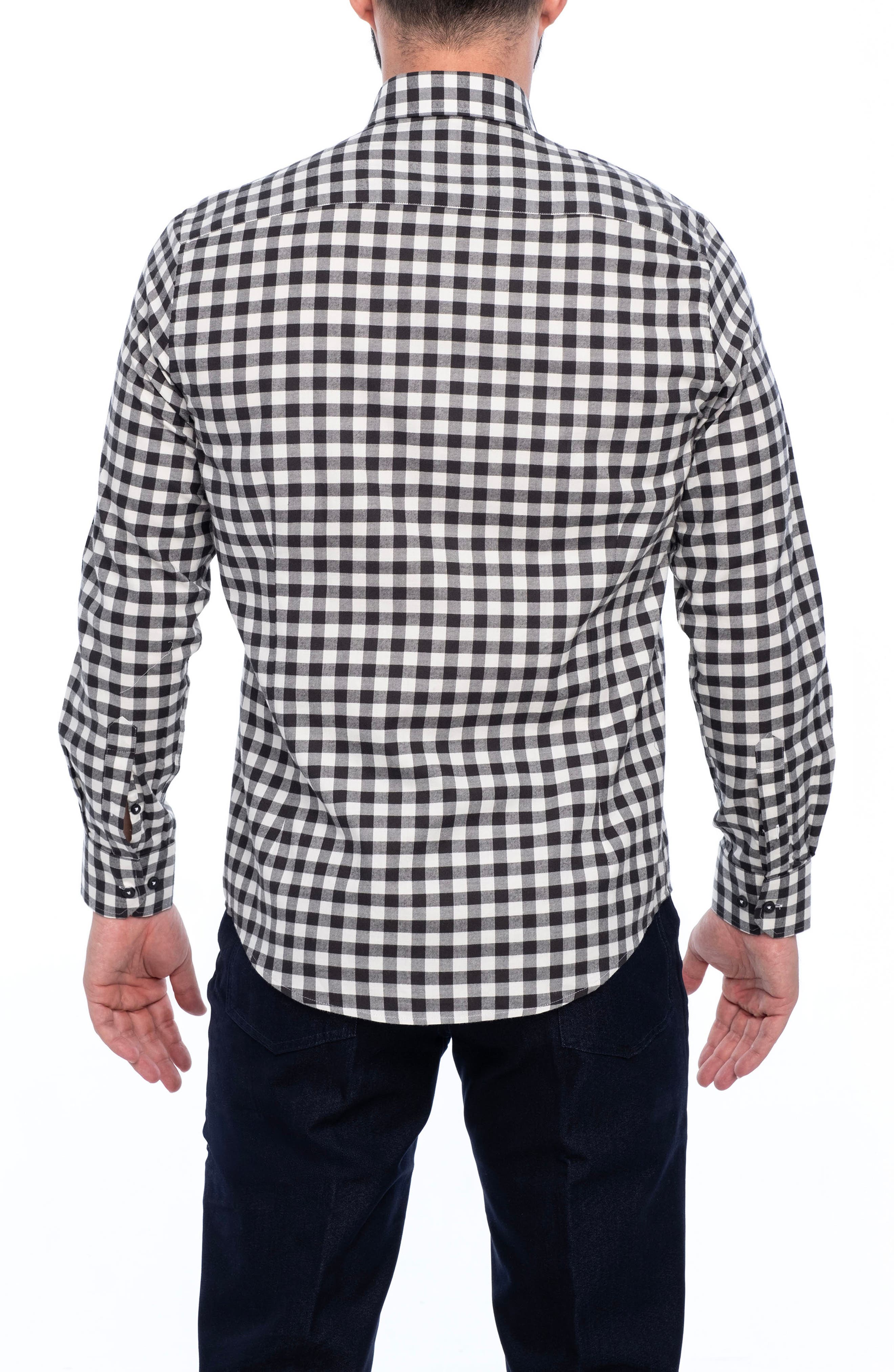 VELLAPAIS Gingham Cotton Slim Fit Button Down Shirt
