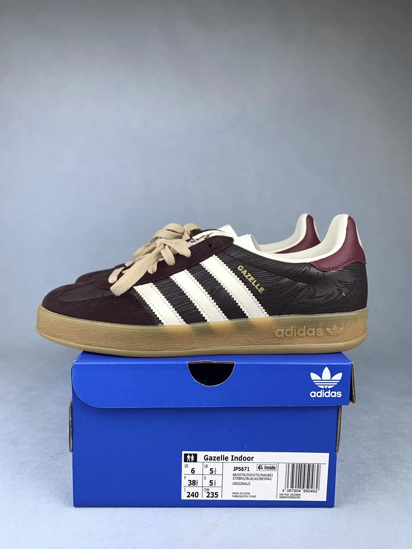 The Blue Trio x adidas Gazelle Indoor Bronze Light Brown Shoes product photo from LabelPicks