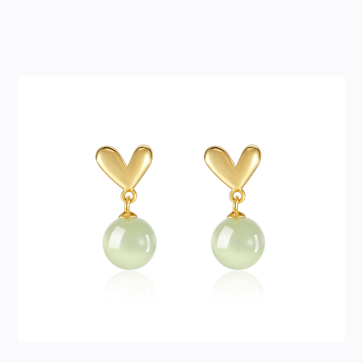 S925 sterling silver heart-shaped Hetian jade earrings, versatile and elegant, with a trendy Instagram-inspired design, and 14k gold-plated accents