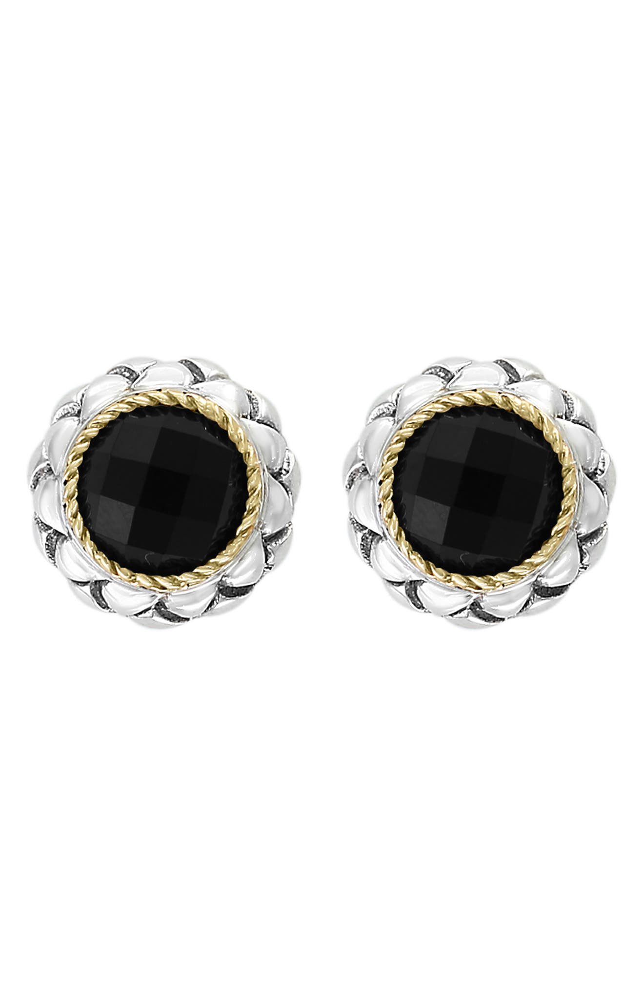 EFFY Two Tone Onyx Button Stud Earrings
