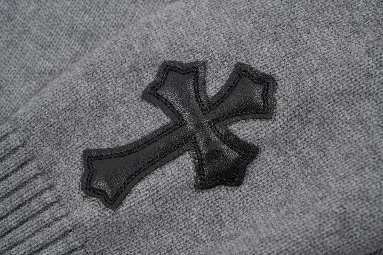 Chrome Hearts Grey Cross Leather Label Intarsia Crewneck Sweater product photo from LabelPicks