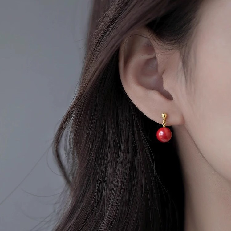 s999 pure silver tassel small bulb earrings, new Chinese style, fashionable and minimalist, round bead geometric earrings, jewelry