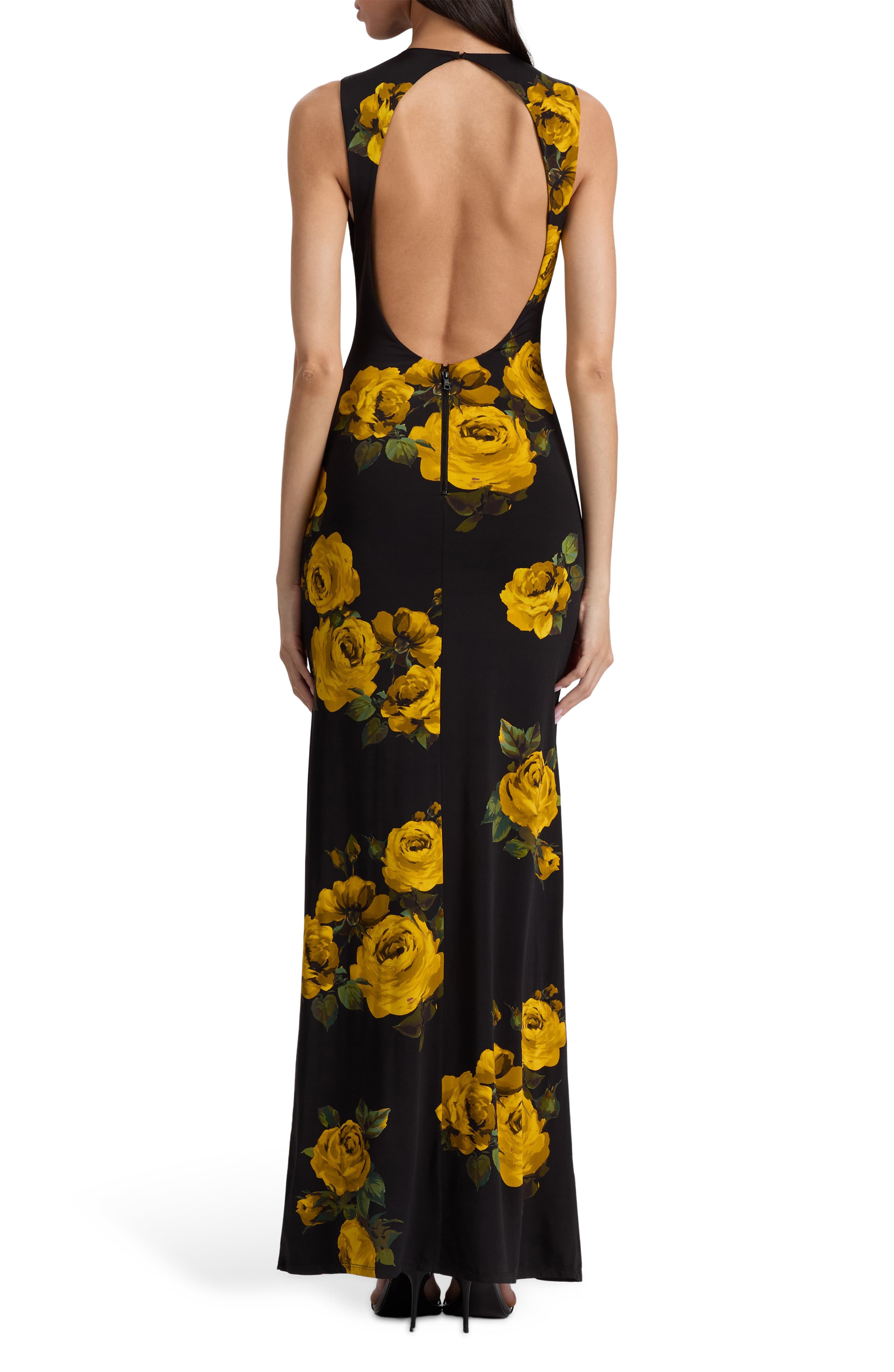 Alice + Olivia Delora Floral Open Back Body-Con Maxi Dress