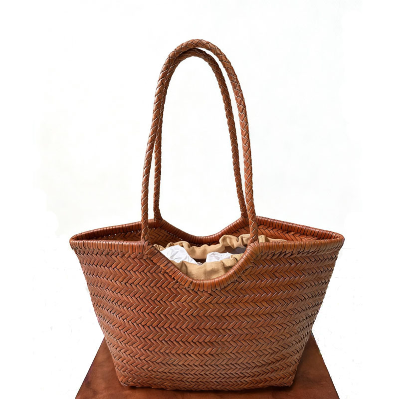 Cognac Straw Tote Bag Women