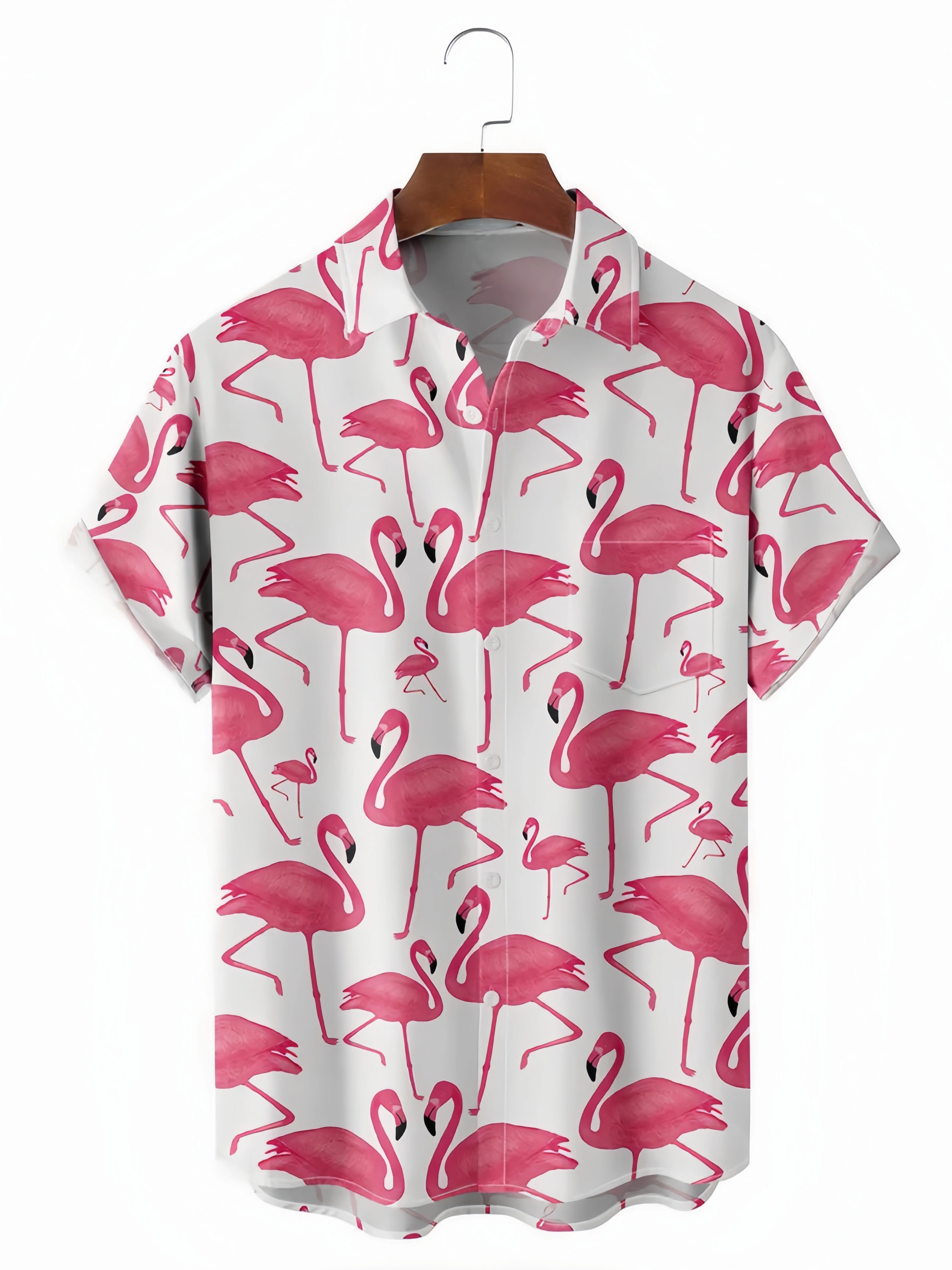 Flamingo Chest Pocket Short Sleeve Hawaiian Shirt