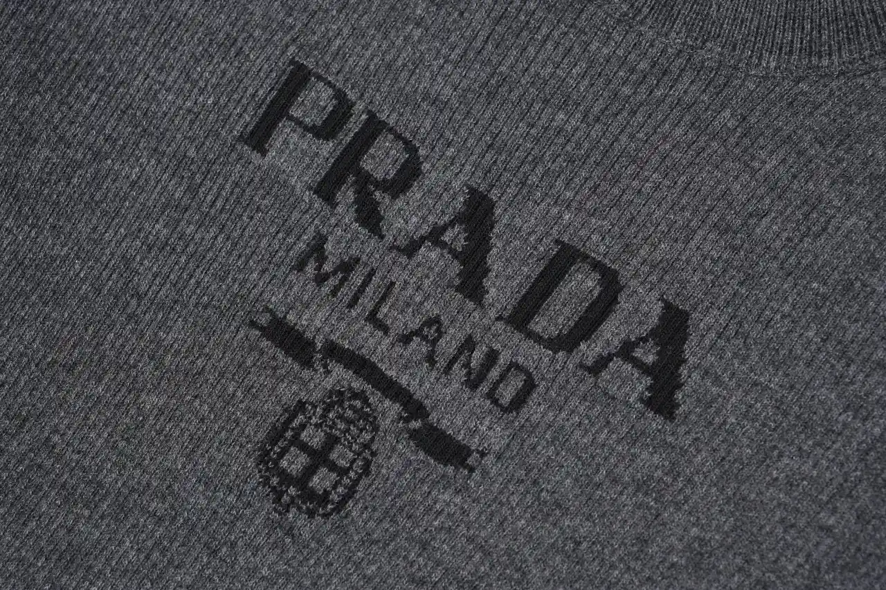 Prada Charcoal Logo Embroidered Half-Sleeve Knit Top product photo from LabelPicks