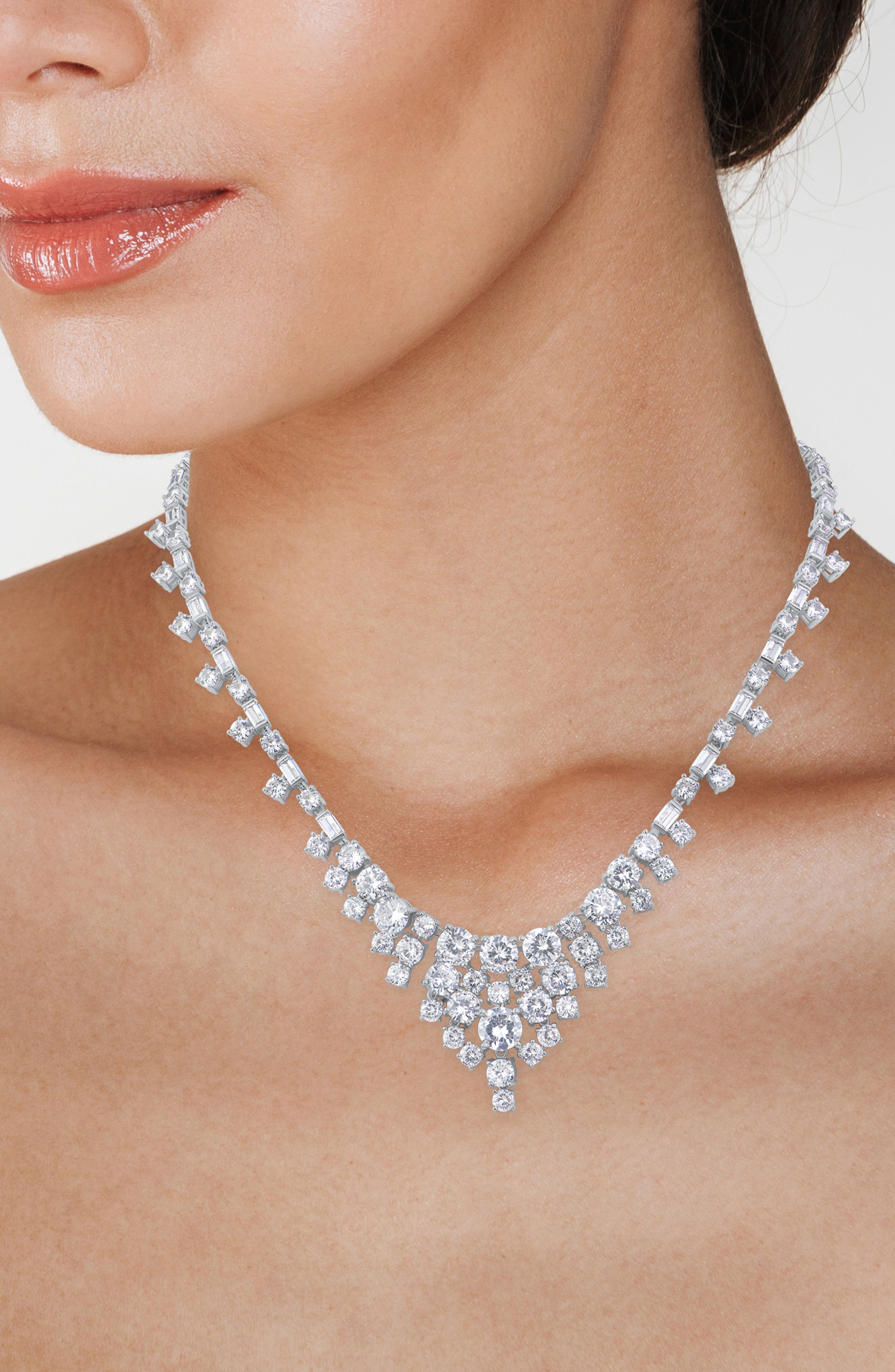 CZ by Kenneth Jay Lane Round Cubic Zirconia Graduated Drop Necklace
