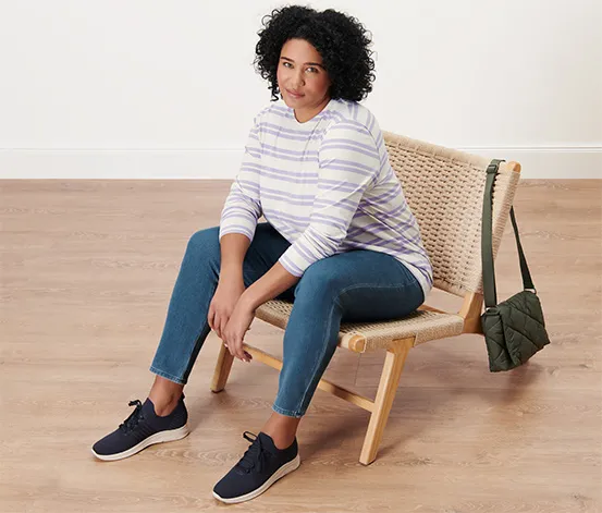Langarmshirt, lila-cremefarben gestreift