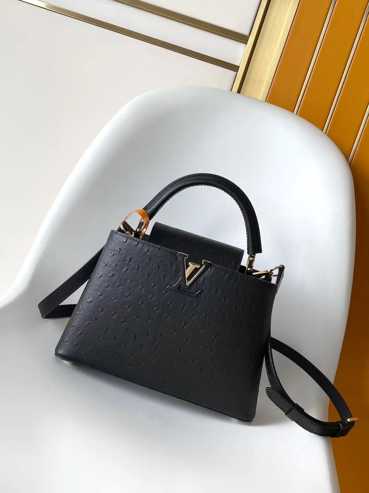 Louis Vuitton Capucines Black Grained Leather Top Handle Bag product photo from LabelPicks