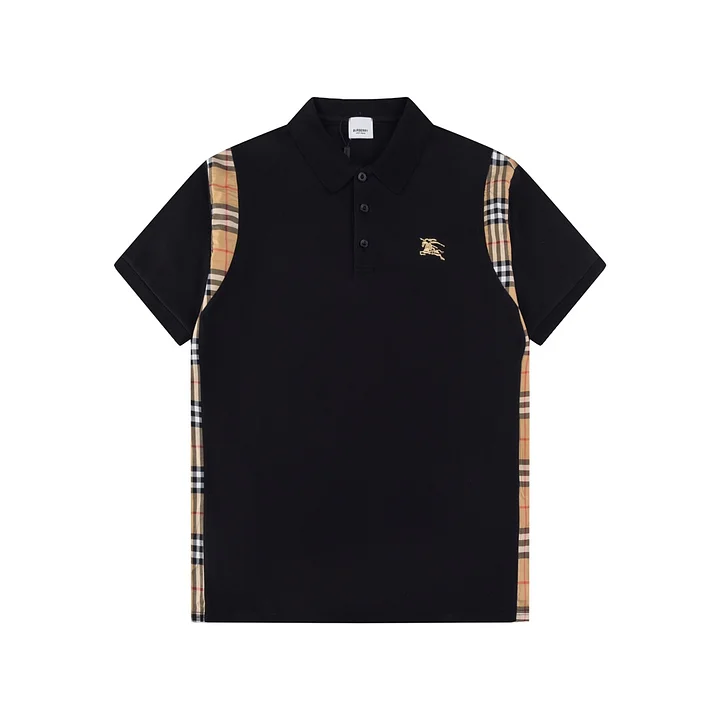 Plaid splicing embroidery polo shirt