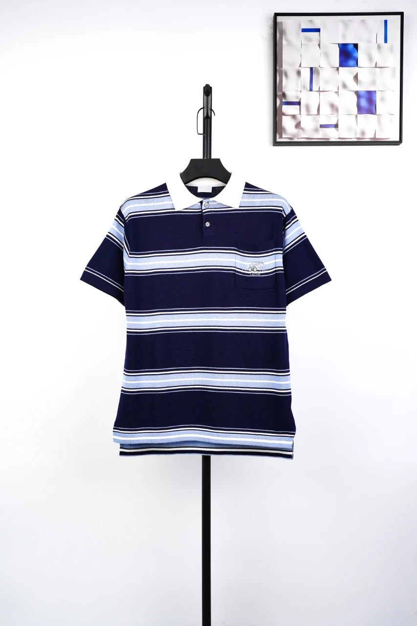 Dior Navy White Stripe Lily Embroidered Polo Shirt product photo from LabelPicks