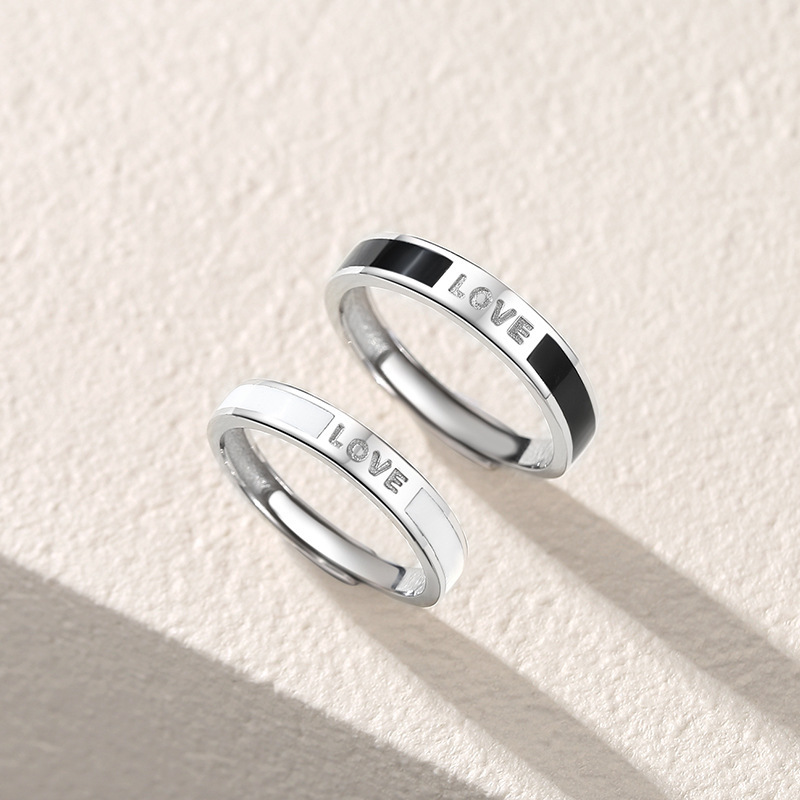 Original LOVE letter couple rings, 925 sterling silver, unique design, minimalist and versatile, with an Instagram-inspired resin finish