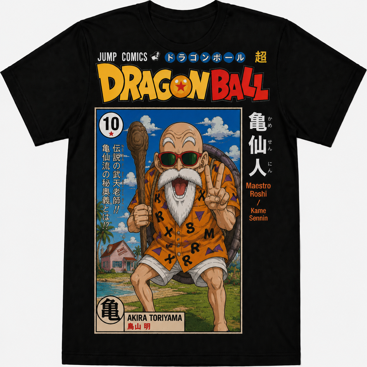 Remera Negra Dragon Ball Maestro Roshi Estilo Manga Japonés