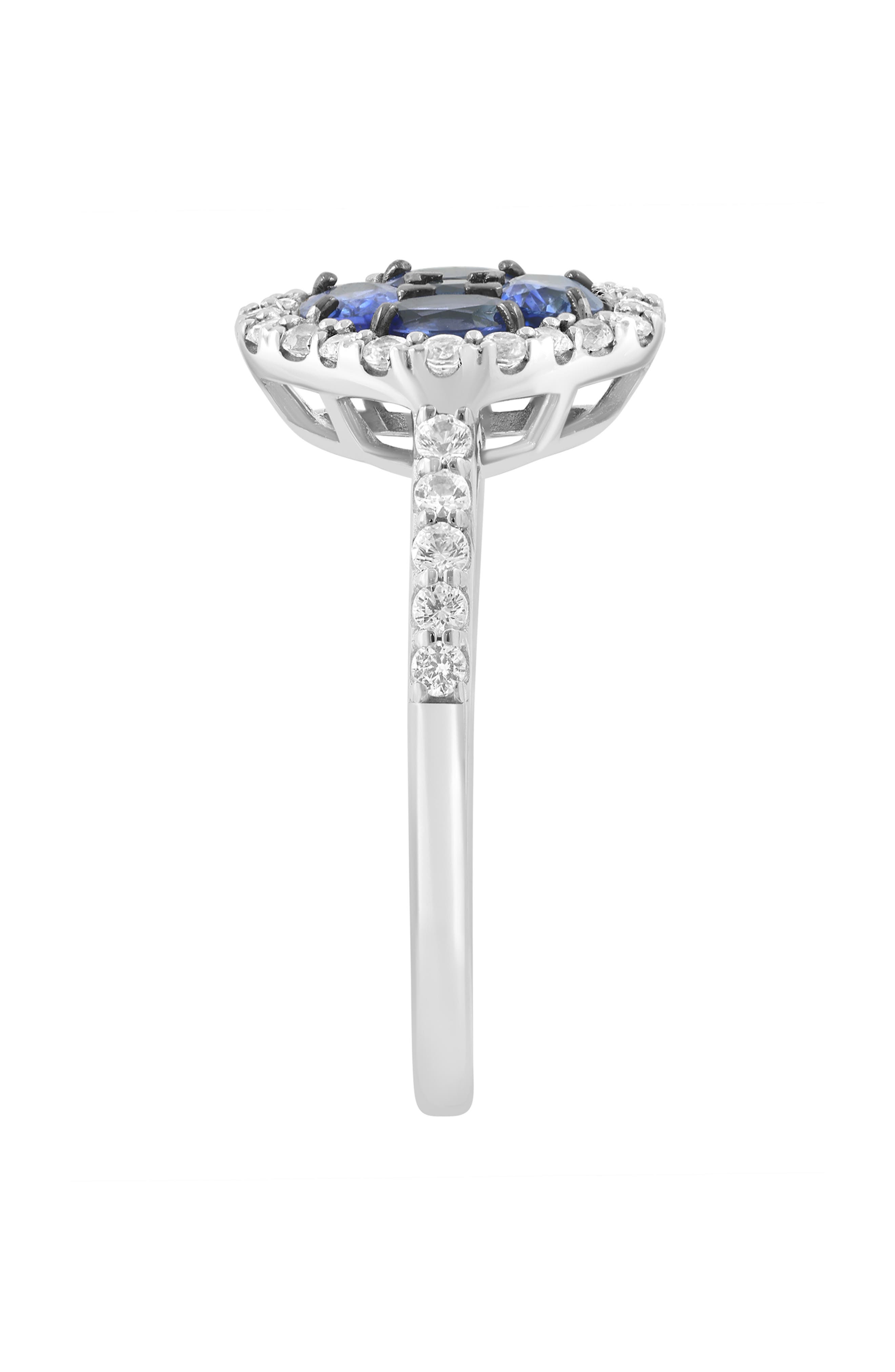 EFFY Sterling Silver Blue & White Sapphire Quatrefoil Halo Ring