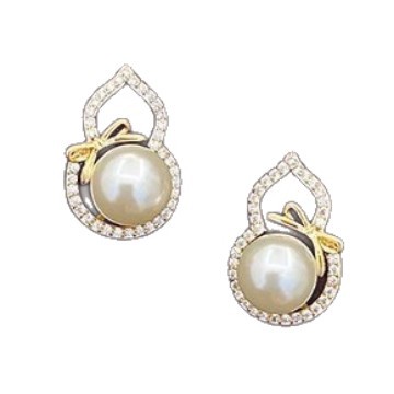 Ins-style bowknot gourd pearl earrings, 925 sterling silver, retro, new Chinese style, light luxury, high-end, geometric hollow design