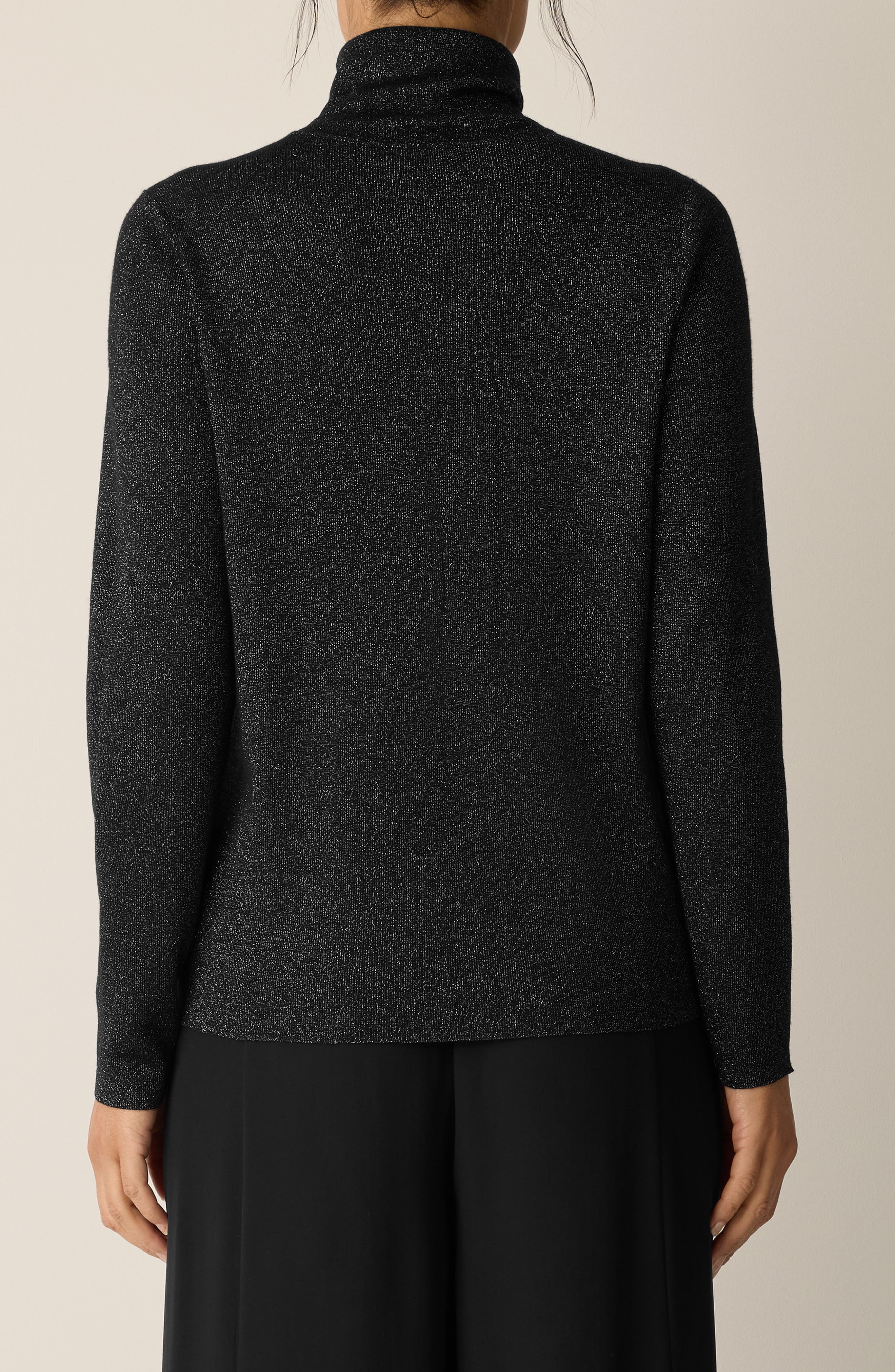 Eileen Fisher Long Sleeve Metallic Wool Blend Turtleneck Top