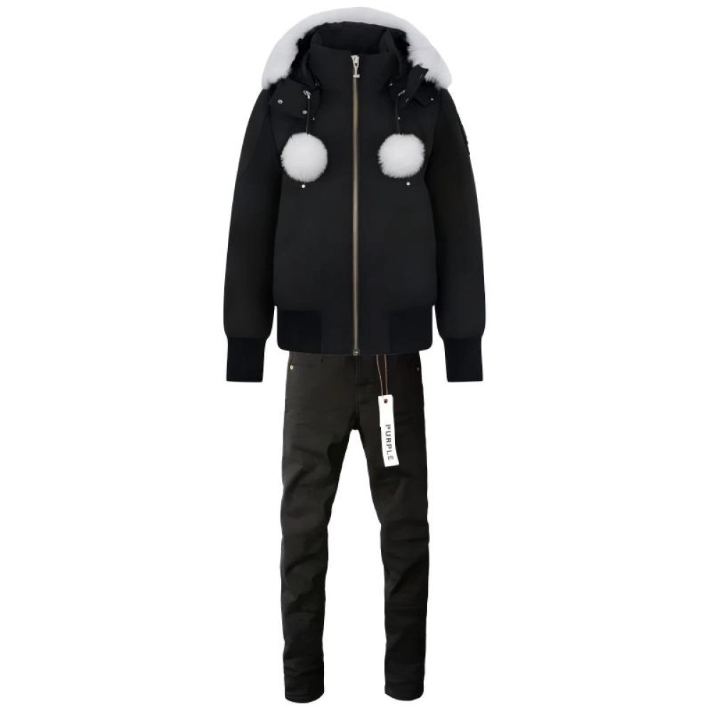 Moose Knuckles ORIGINAL DEBBIE SHEARLING TRIM BOMBER JACKET + Purple Brand Fashion Men Jeans 4