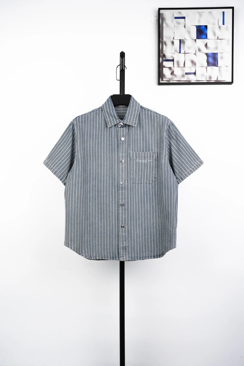 Dior Blue White Couture Stripe Short Sleeve Shirt product photo from LabelPicks