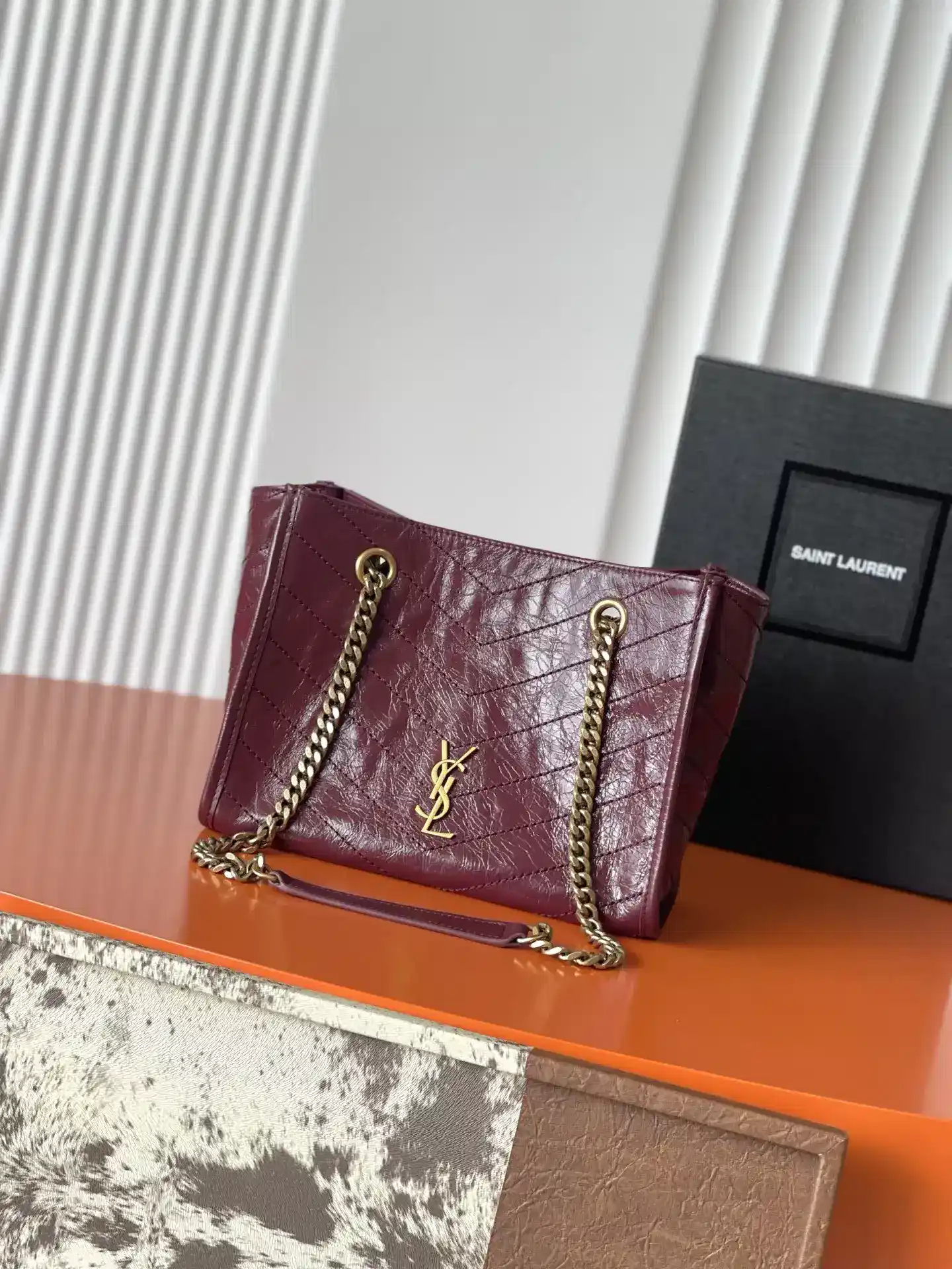 Saint Laurent Niki Burgundy Calfskin Tote Bag product photo from LabelPicks