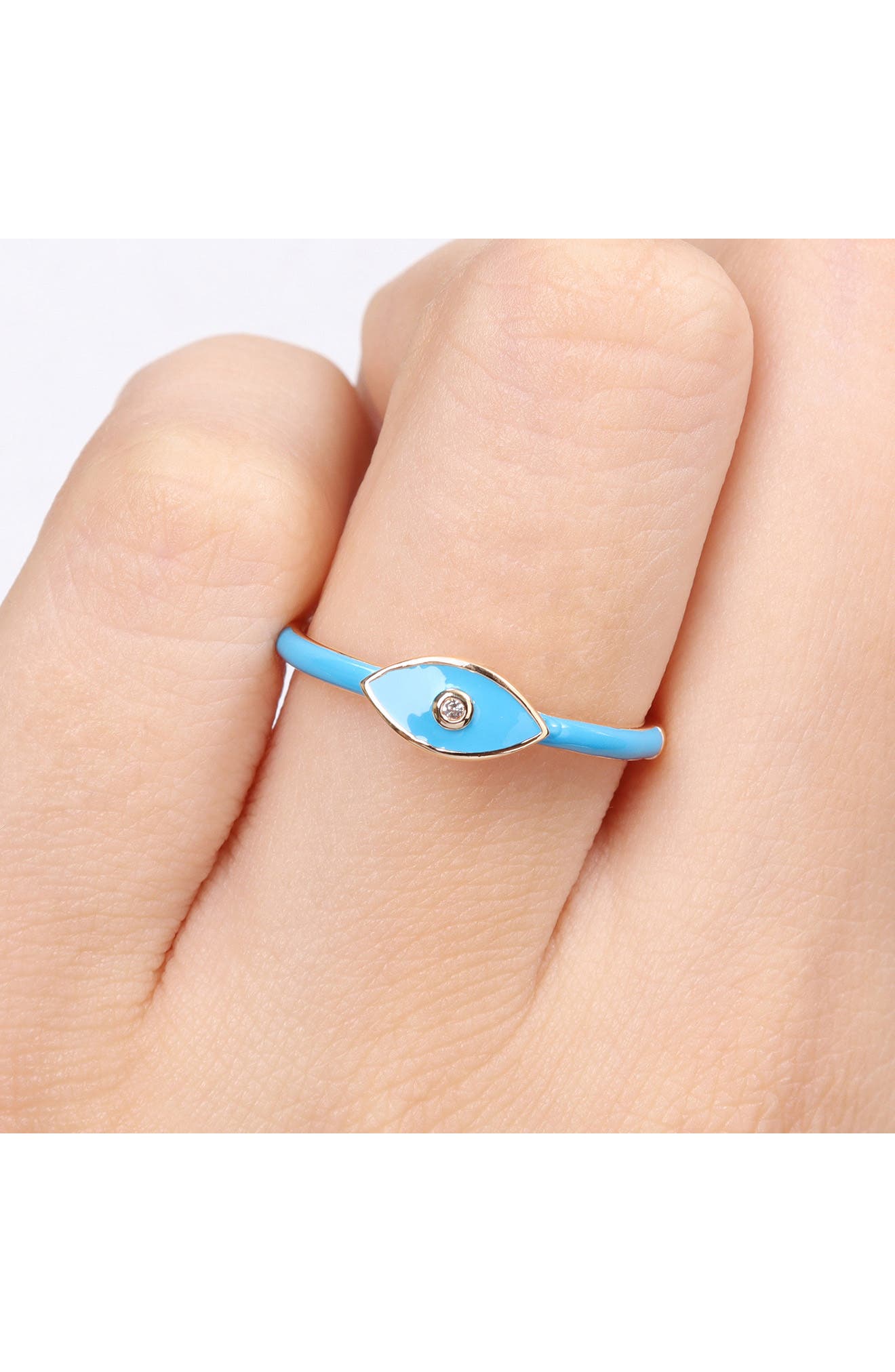 DELMAR Sterling Silver & Created White Sapphire Evil Eye Ring