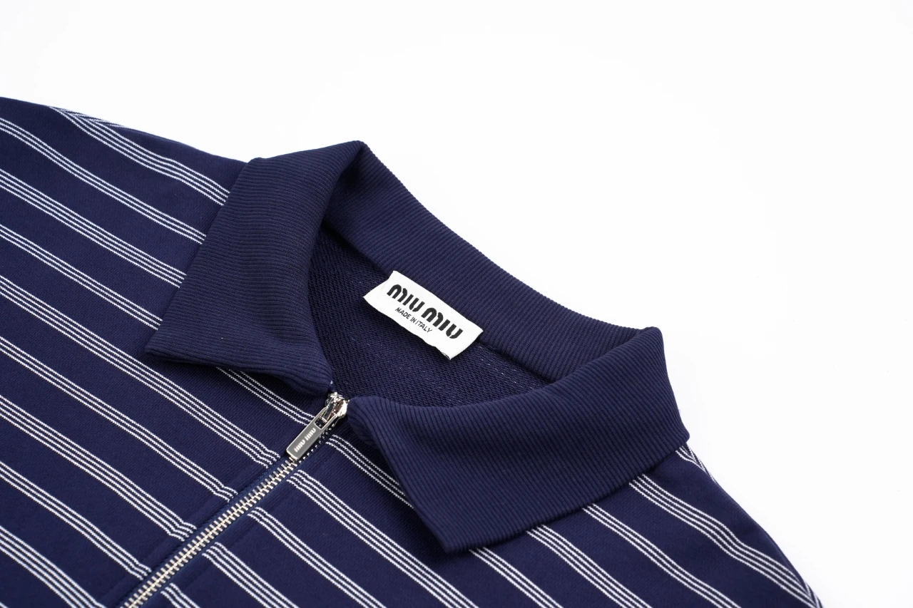 Miu Miu Navy Stripe Logo Half Zip Polo Sweatshirt product photo from LabelPicks