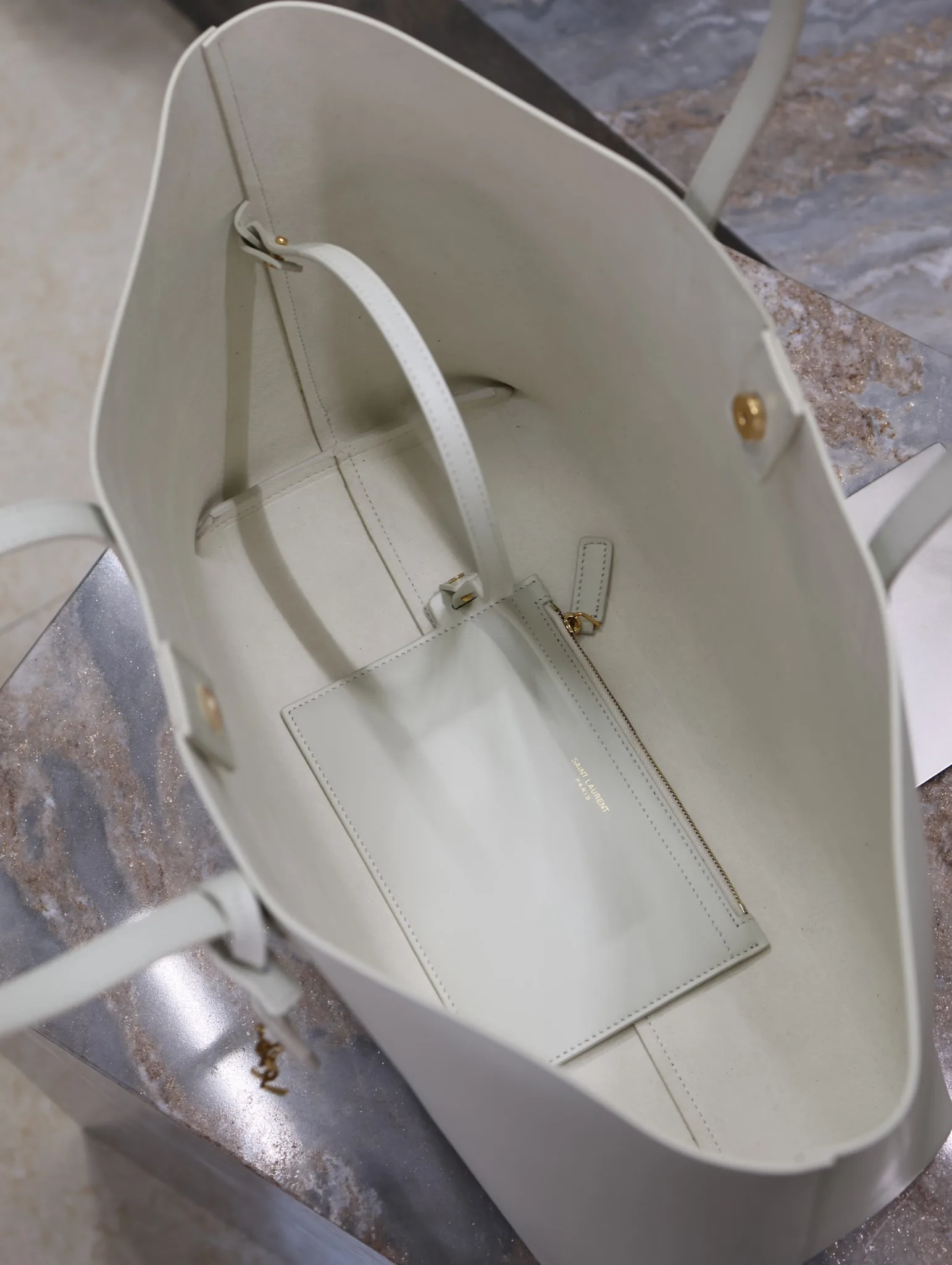 Saint Laurent White Calfskin Tote Bag product photo from LabelPicks