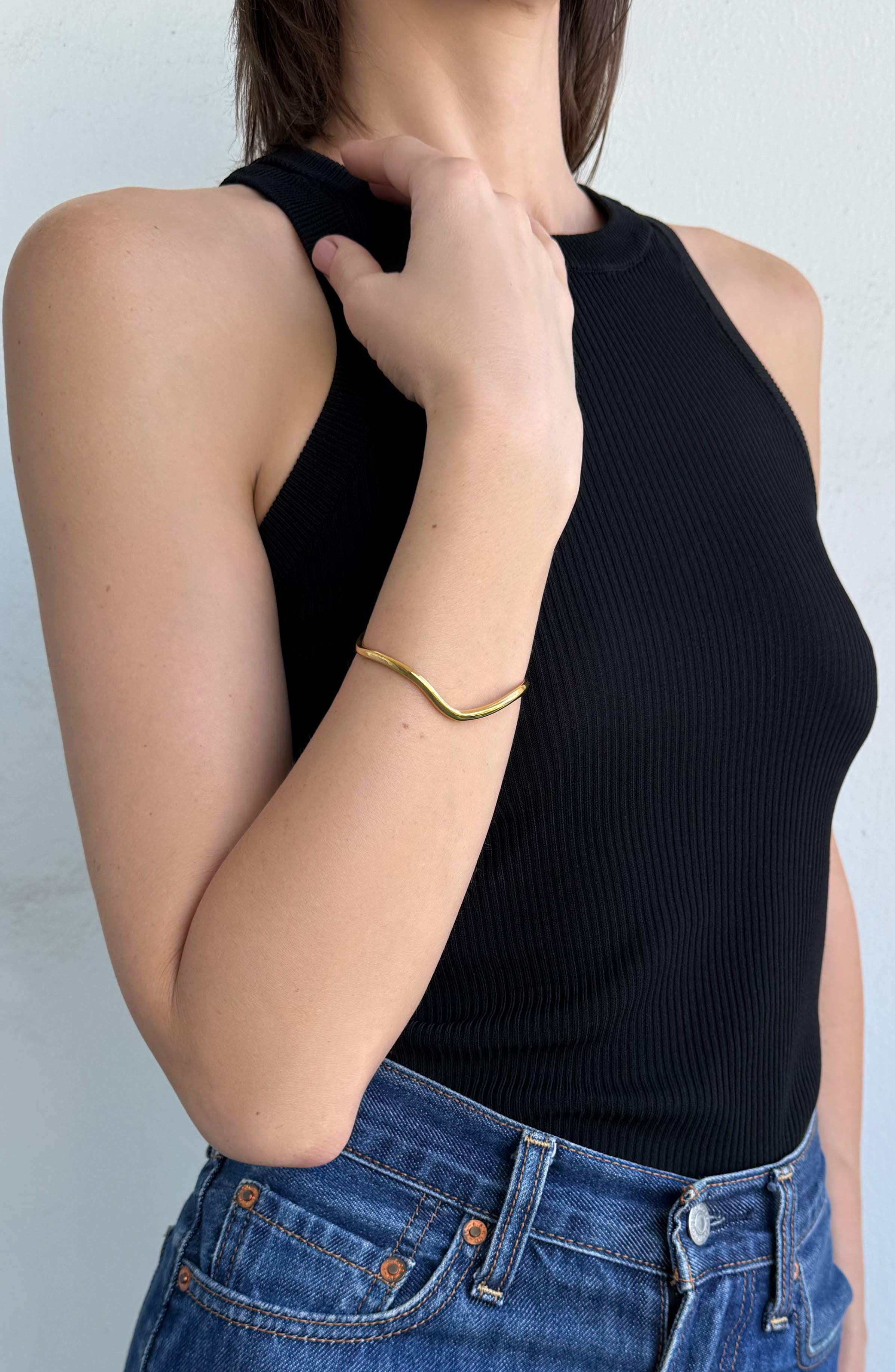Adornia 18K Gold Plated Wavy Cuff Bracelet