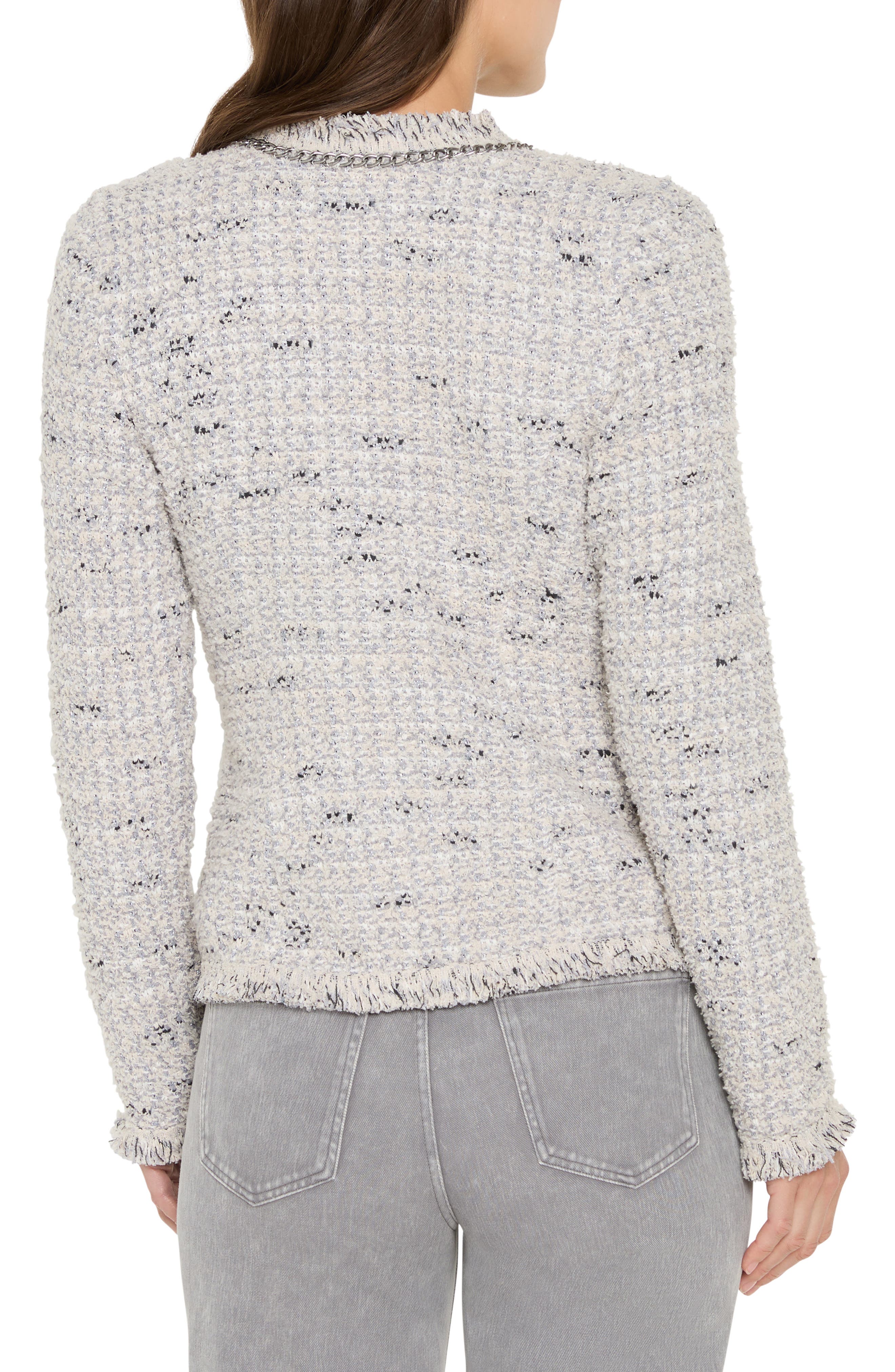 NIC+ZOE Chain Trim Fringe Mix Knit Jacket