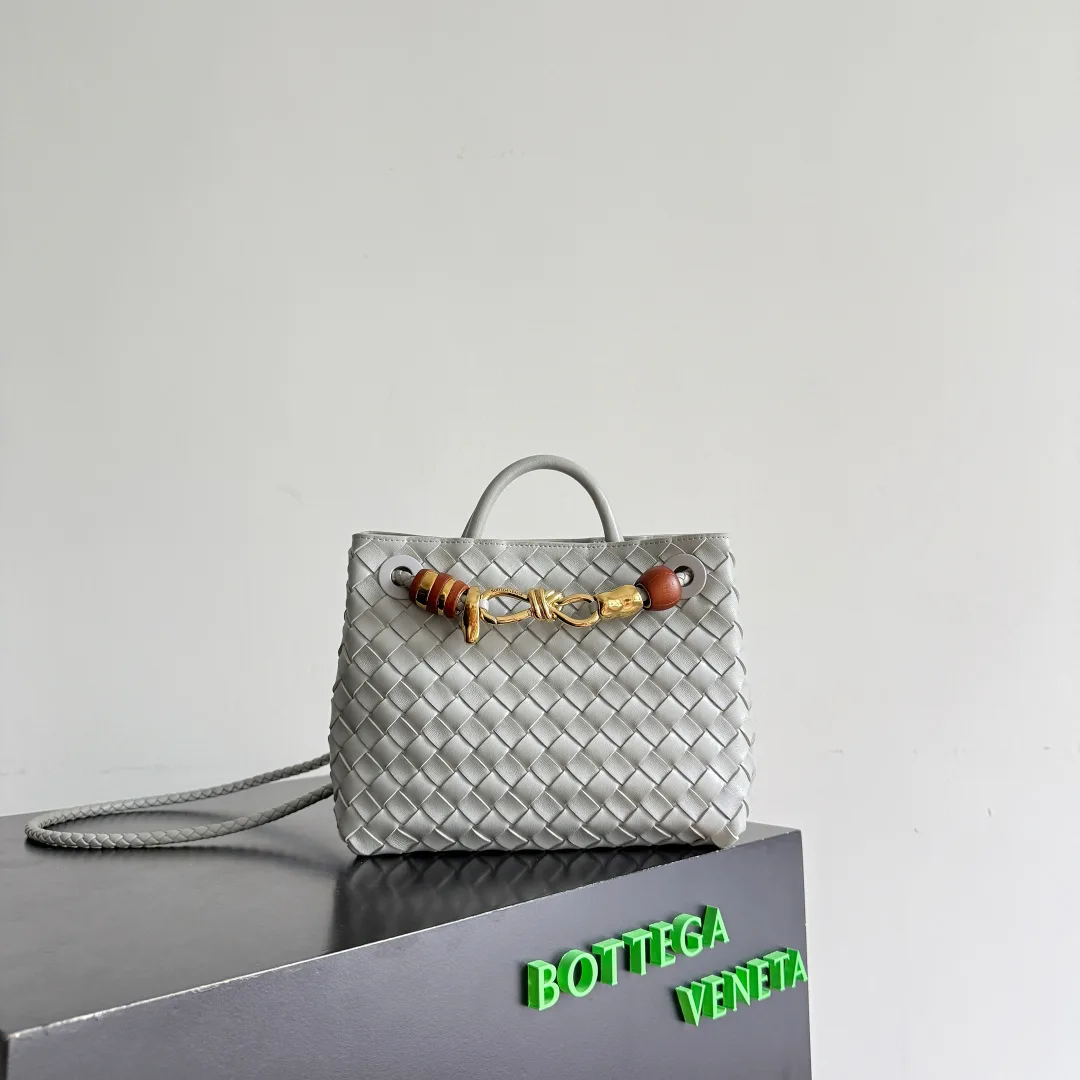 Bottega Veneta Andiamo Grey Intrecciato Woven Leather Top Handle Bag product photo from LabelPicks