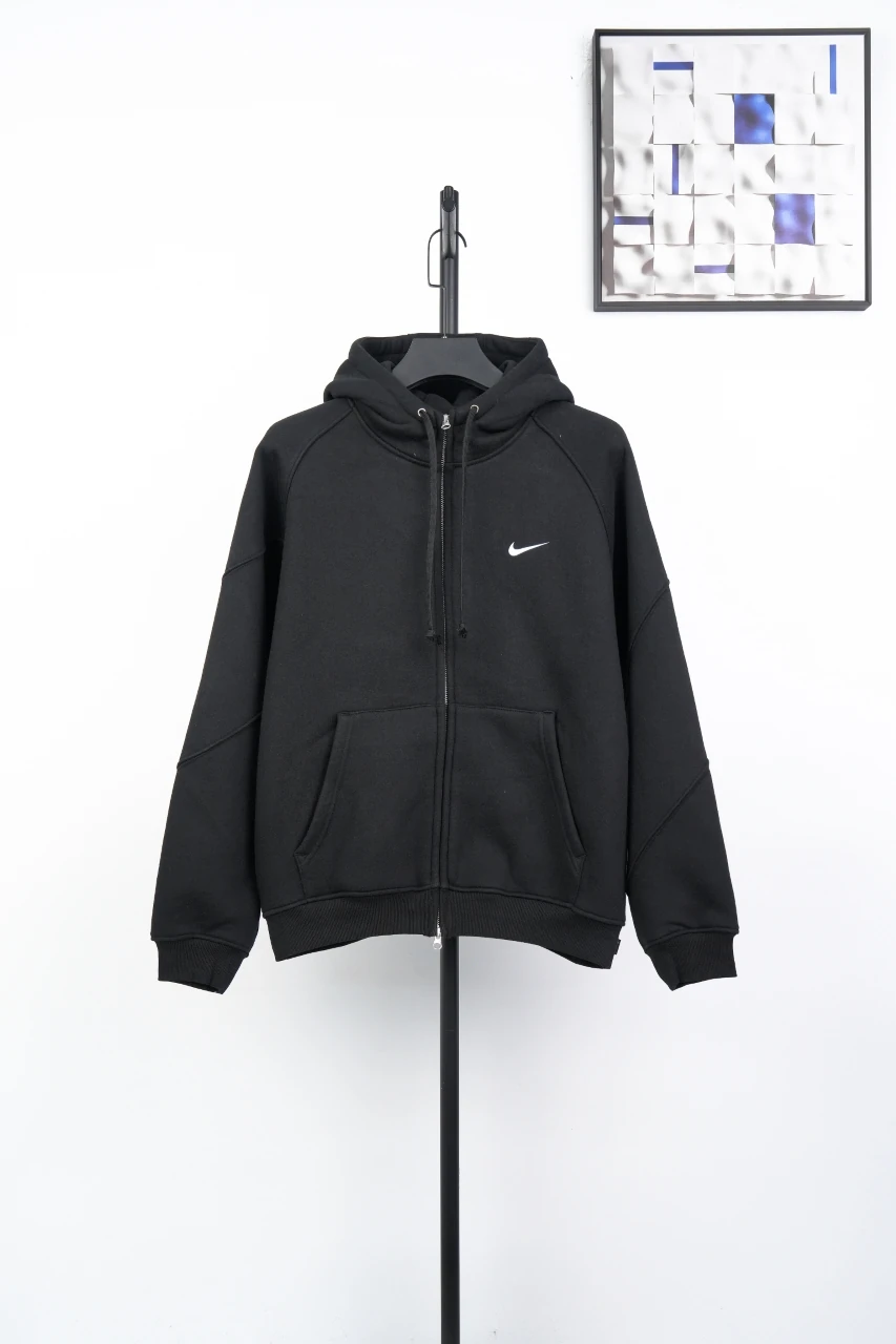 Nike Black Swoosh Embroidered Zip Hoodie Jacket product photo from LabelPicks