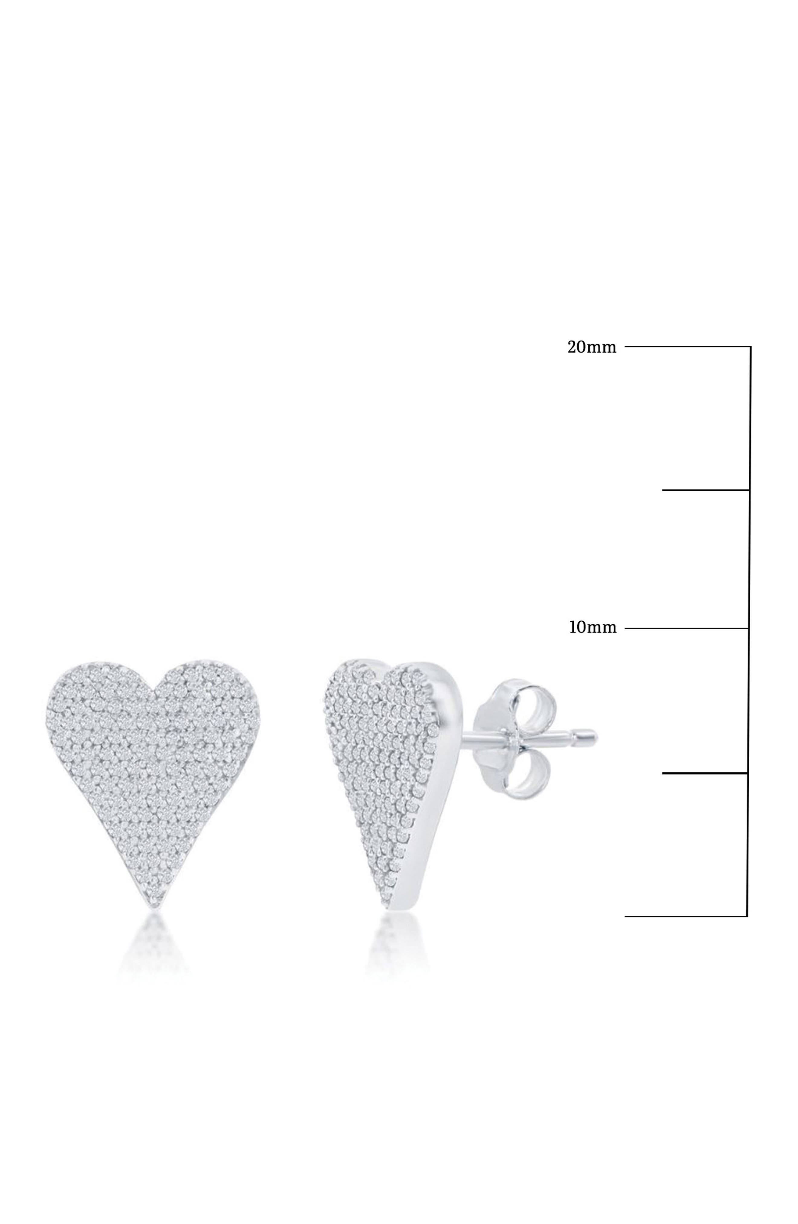 SIMONA Sterling Silver Pavé Diamond Heart Stud Earrings - 0.14ct.