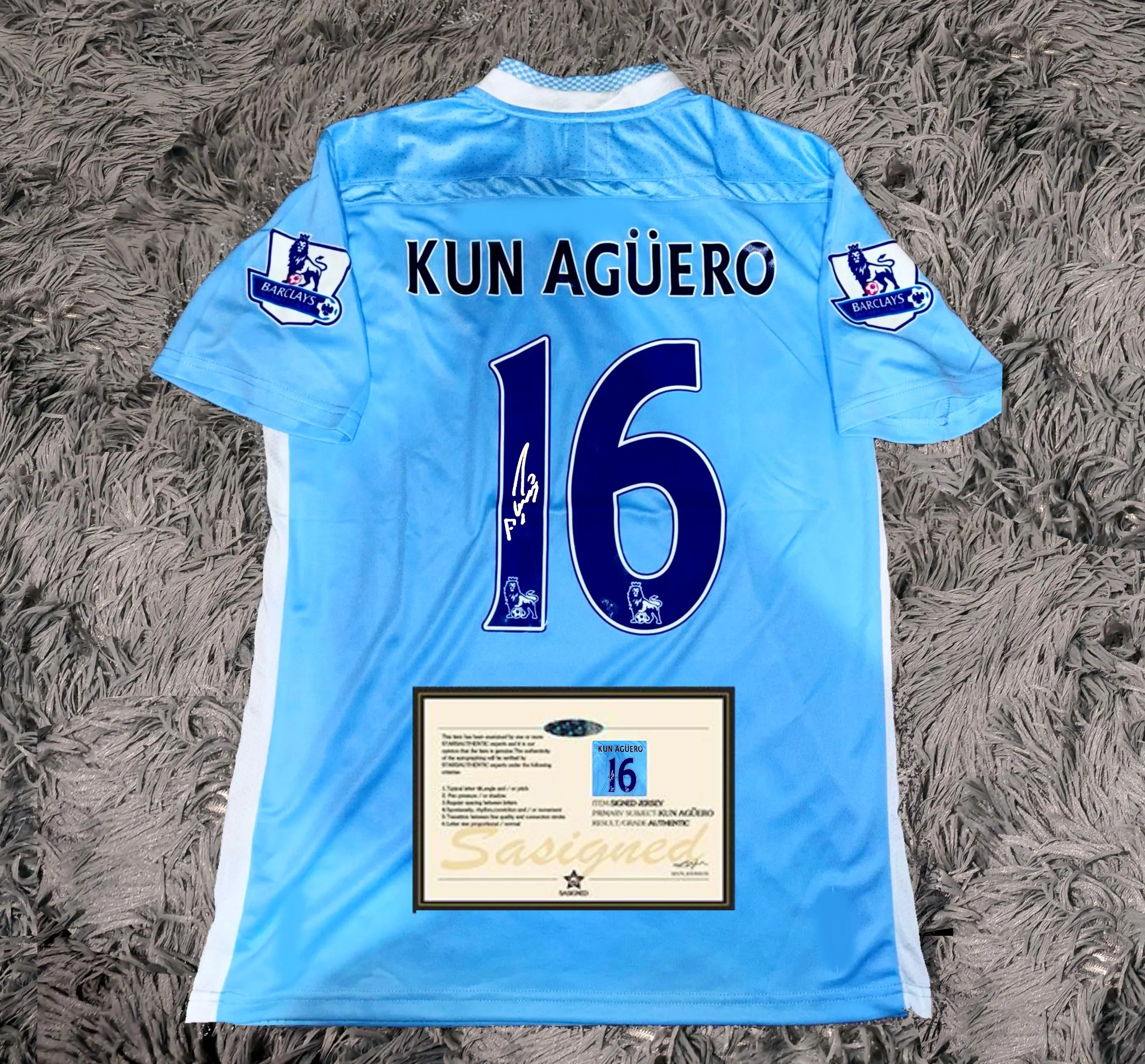 Sergio Aguero SIGNED Man City 11/12 Home Jersey/Shirt - COA - 2012