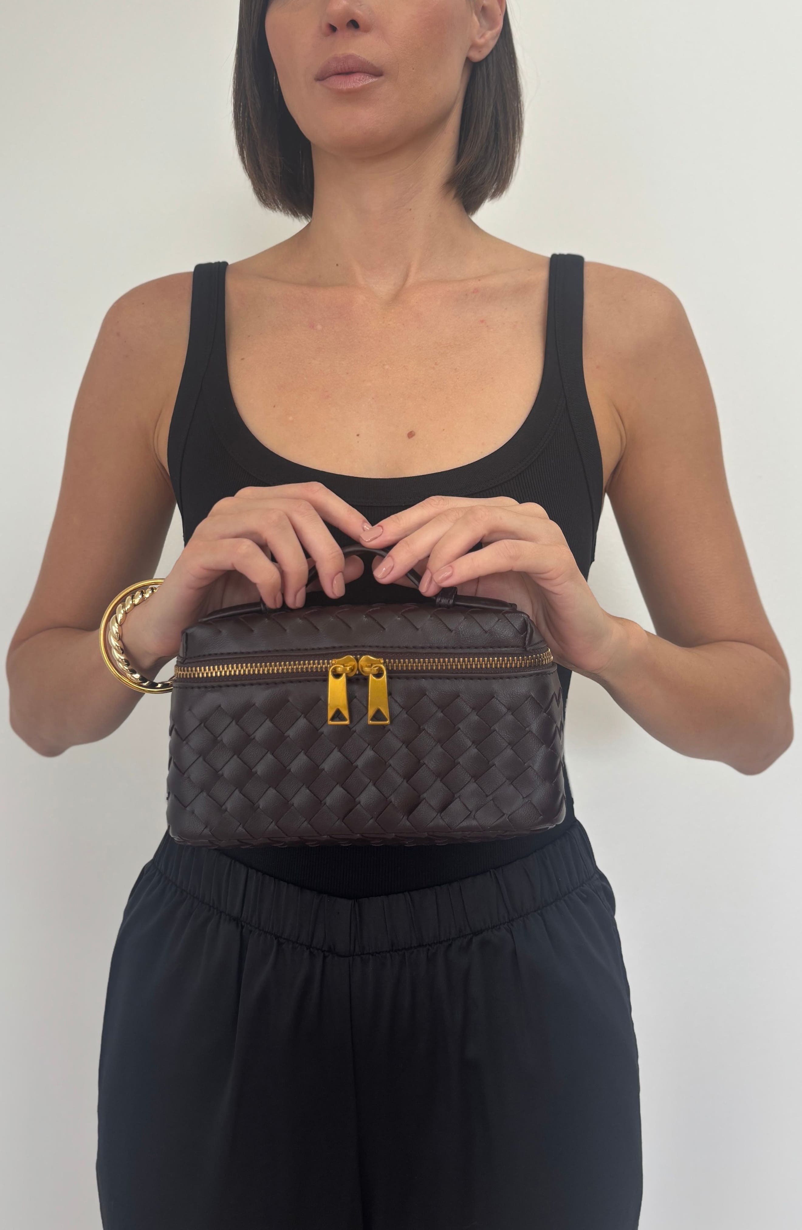 Adornia Burgundy Woven Top Handle Bag
