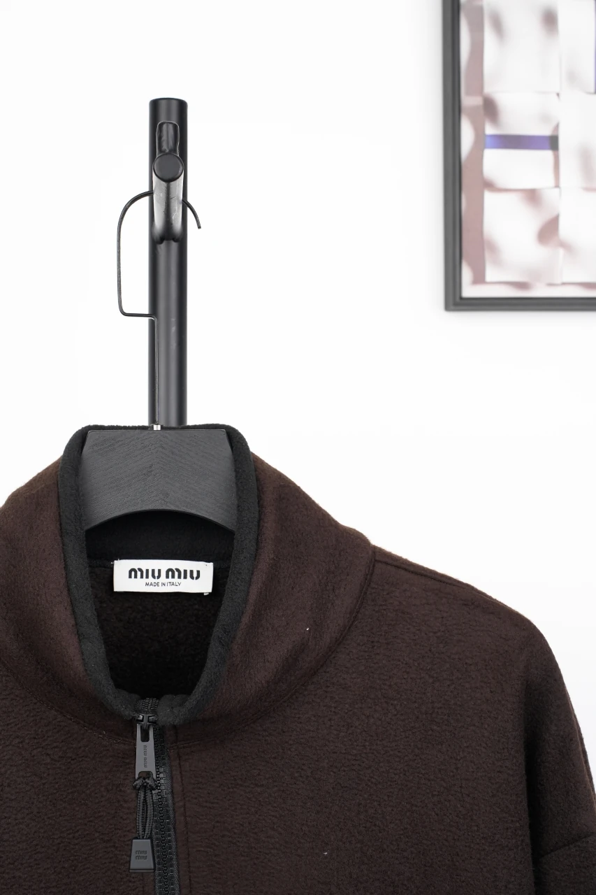Miu Miu Brown Logo Fleece Stand Collar Jacket product photo from LabelPicks