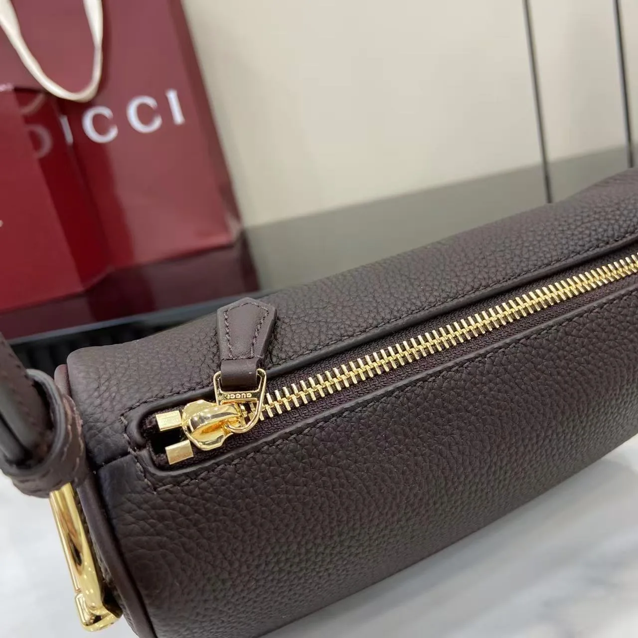 Gucci Brown Grained Leather Crossbody Bag product photo from LabelPicks