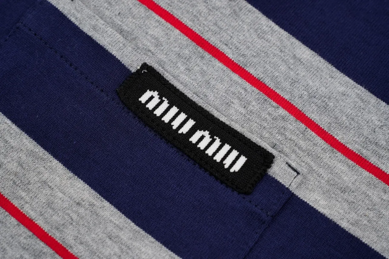 Miu Miu Navy Pink Stripe Crewneck Long Sleeve T-Shirt product photo from LabelPicks