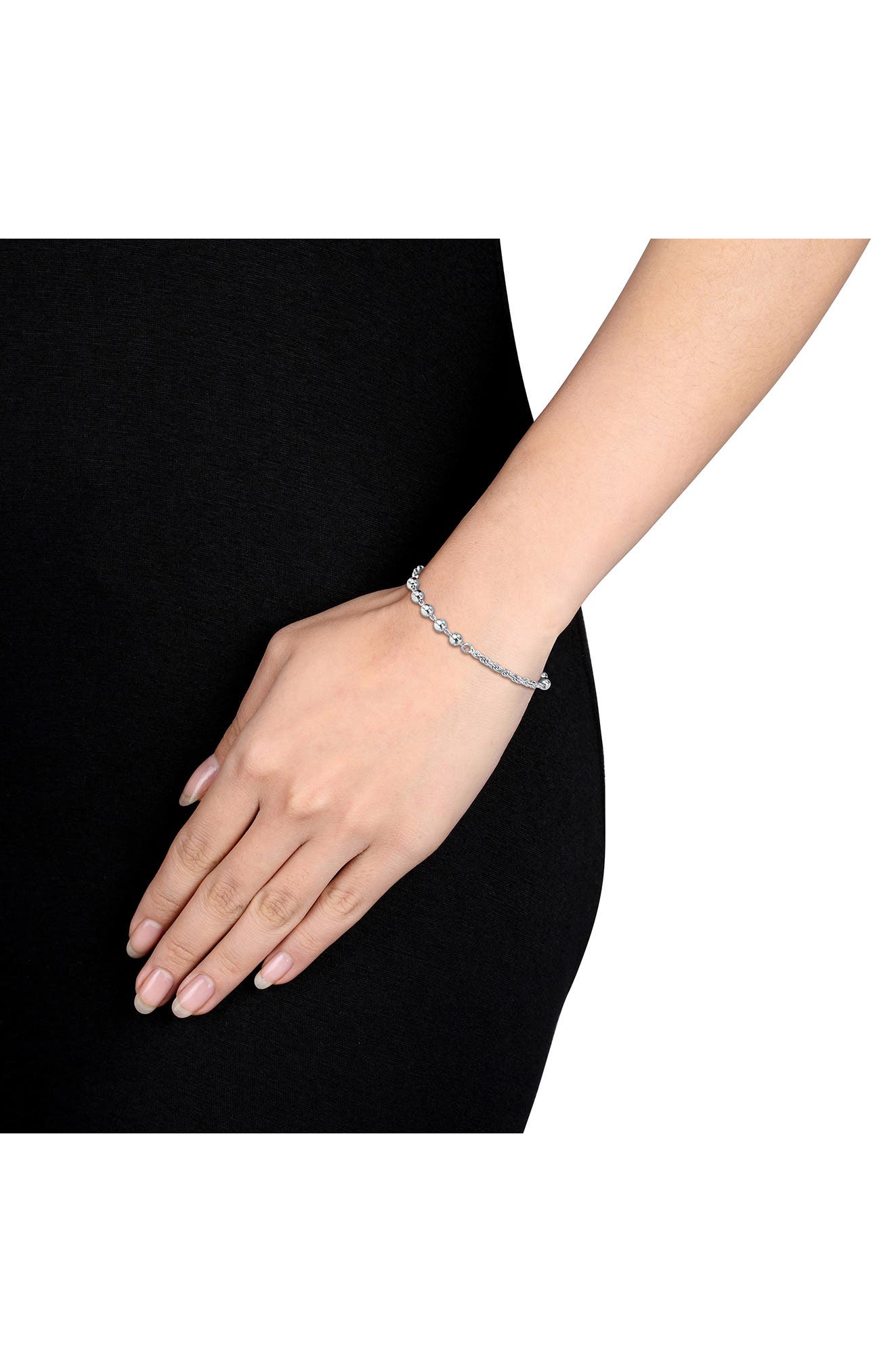 DELMAR Sterling Silver 2.5mm Rope & 5mm Ball Chain Necklace & Bracelet Set