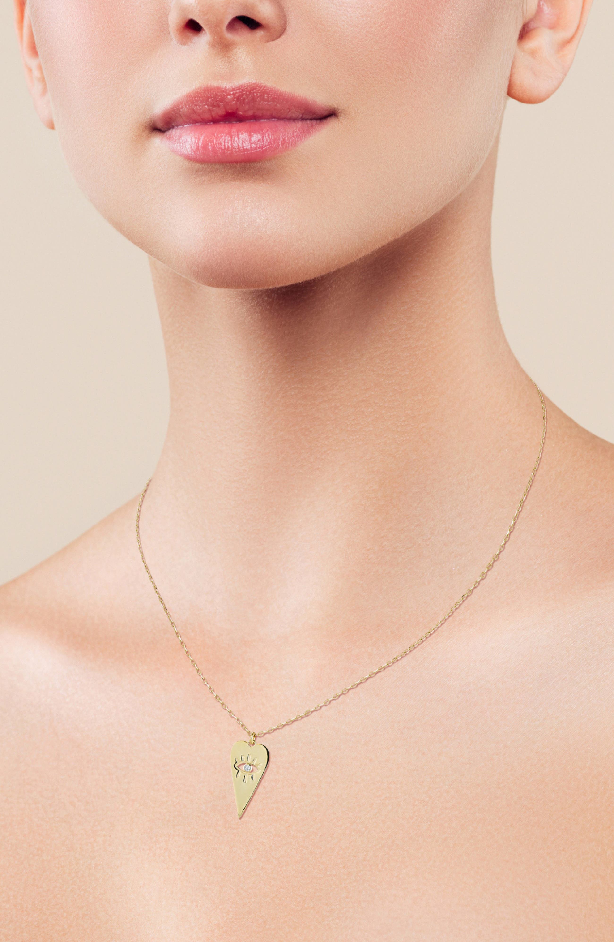 SPHERA MILANO 14K Gold Plated Cubic Zirconia Evil Eye Heart Pendant Necklace