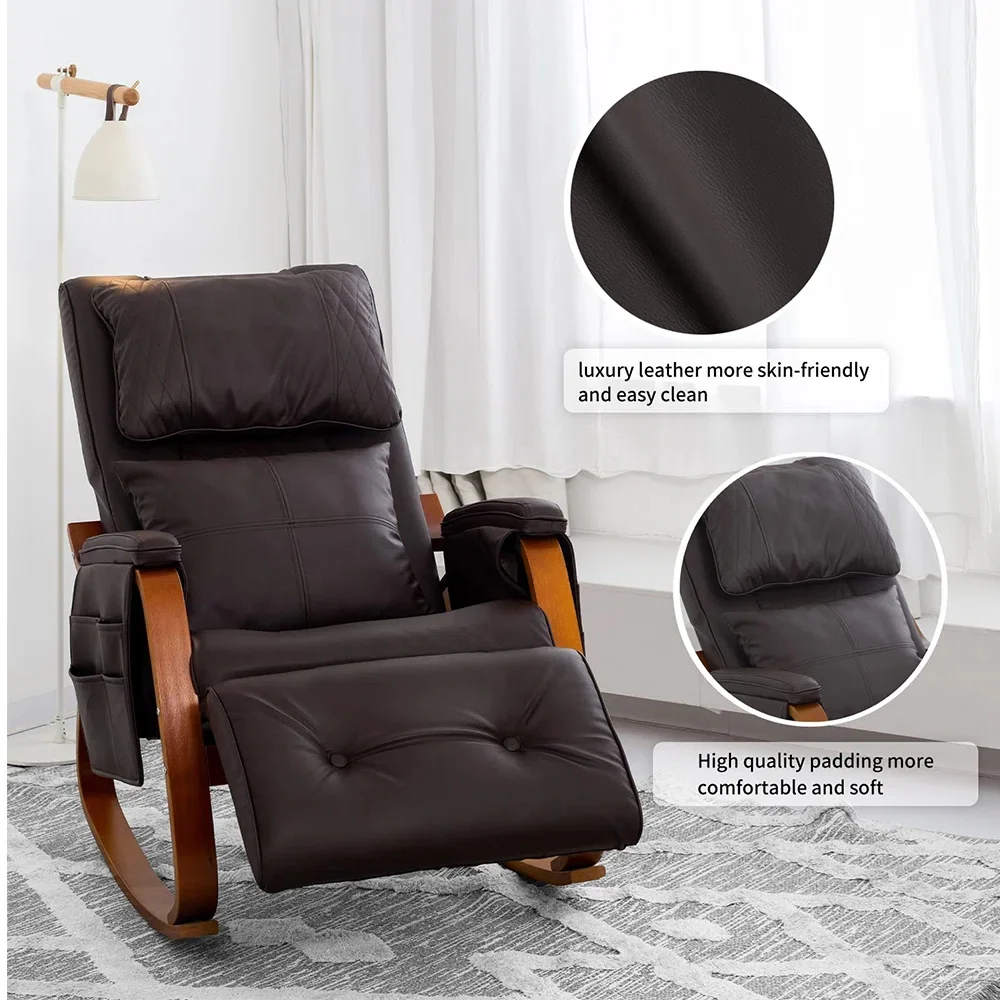 Heated Massage Rocking Chair - PU Leather Recliner with Vibration