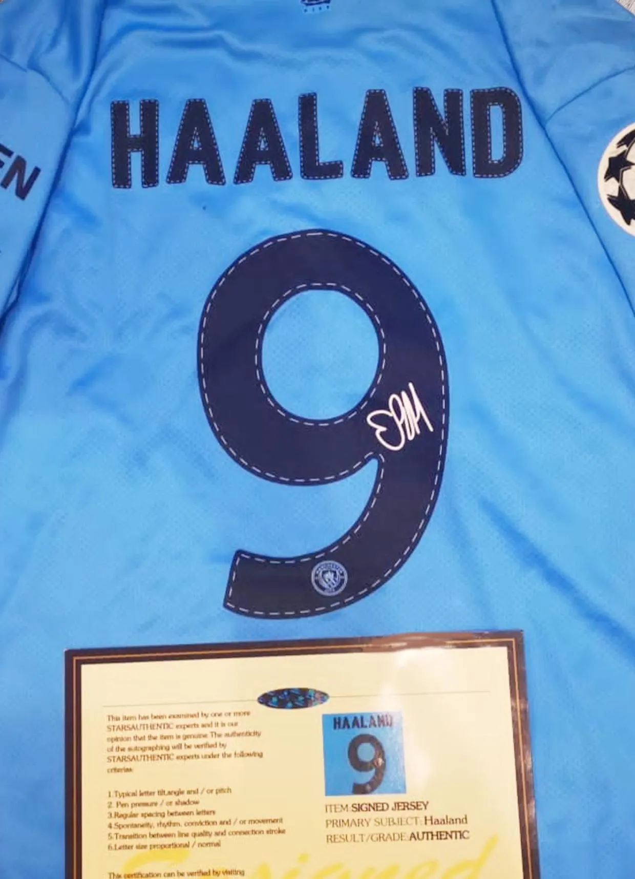 Erling Haaland SIGNED Man City 22/23 UCL Winning Home Jersey/Shirt - COA - 2022