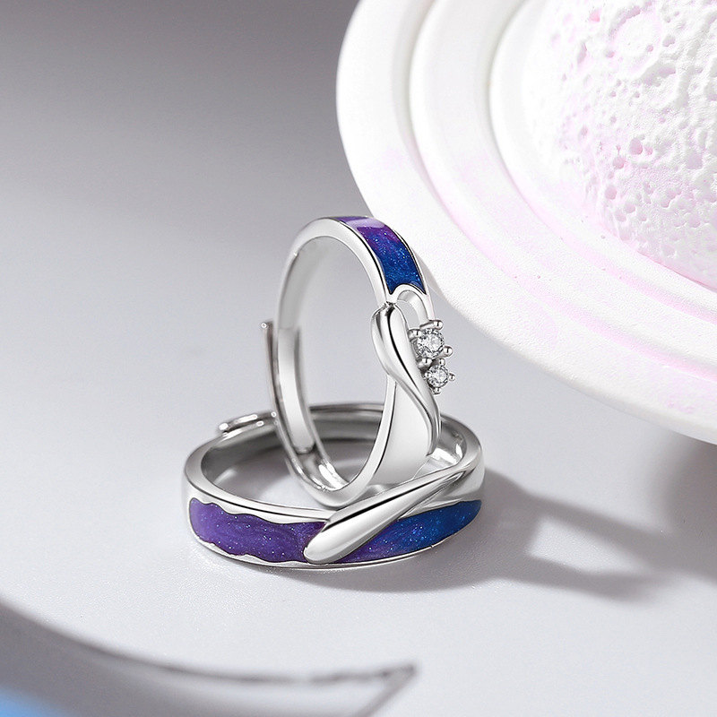 925 sterling silver Rupert's Tears couple rings, original iridescent resin open ring, unisex jewelry