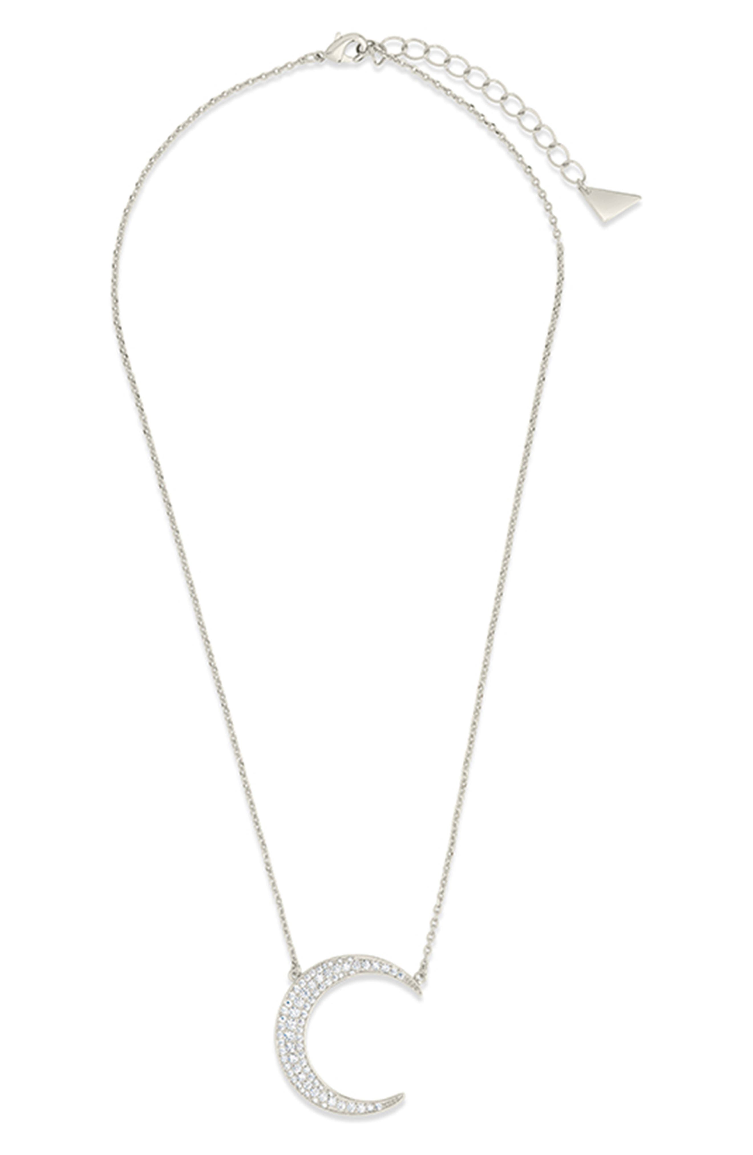 Sterling Forever Stationed Cubic Zirconia Crescent Pendant Necklace