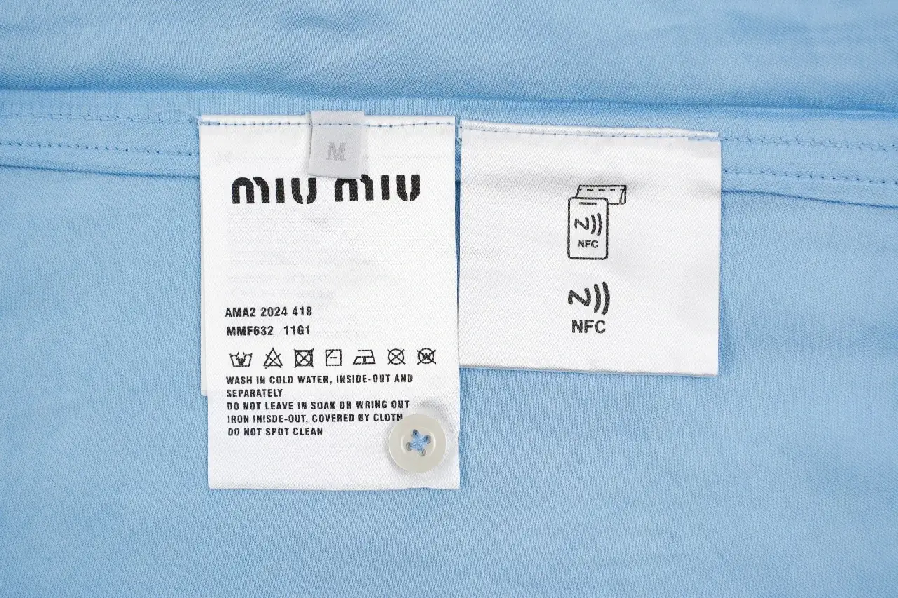 Miu Miu Light Blue Bow Poplin Long Sleeve Shirt product photo from LabelPicks