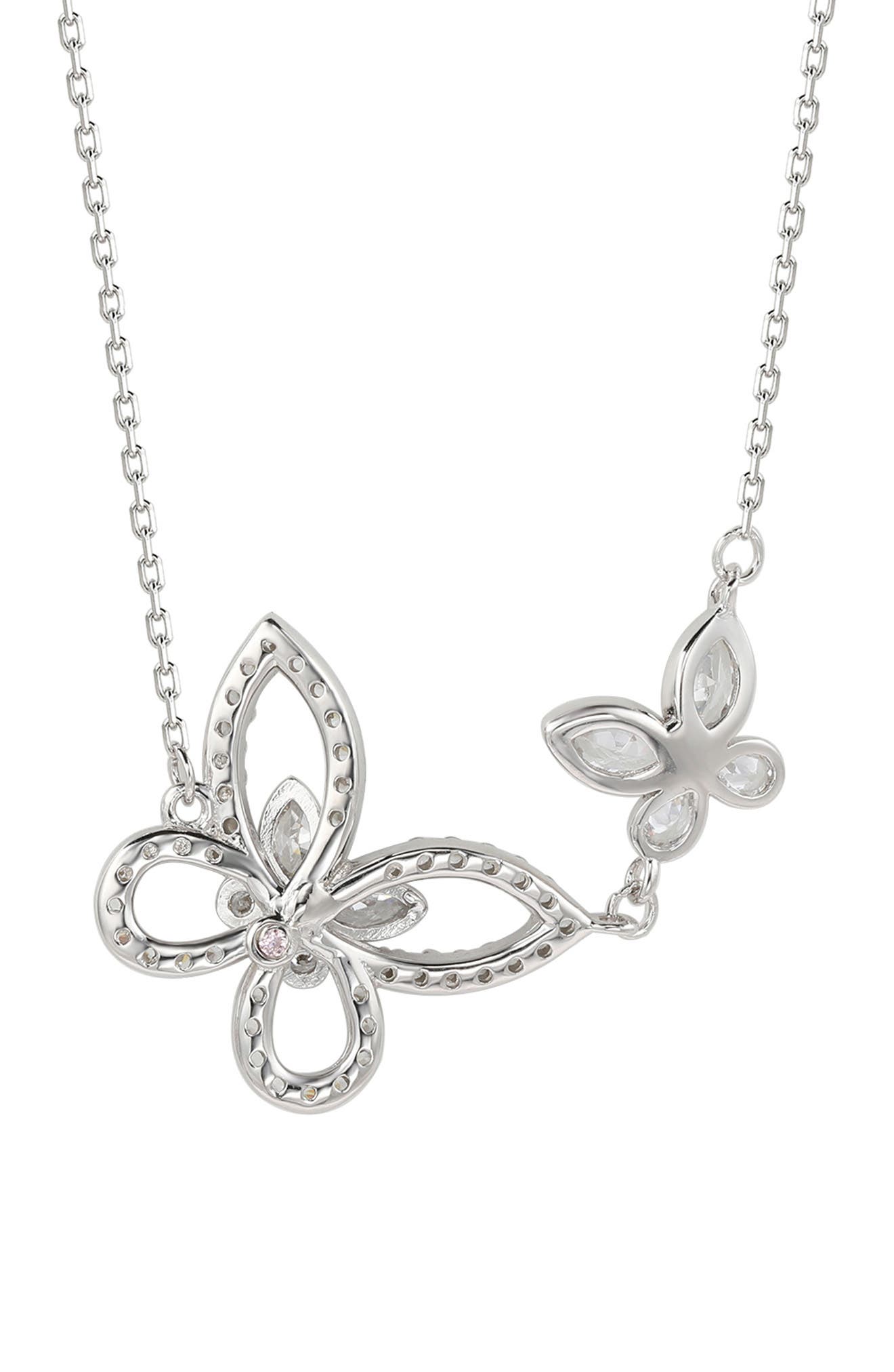 SUZY LEVIAN Sterling Silver Cubic Zirconia Double Butterfly Pendant Necklace