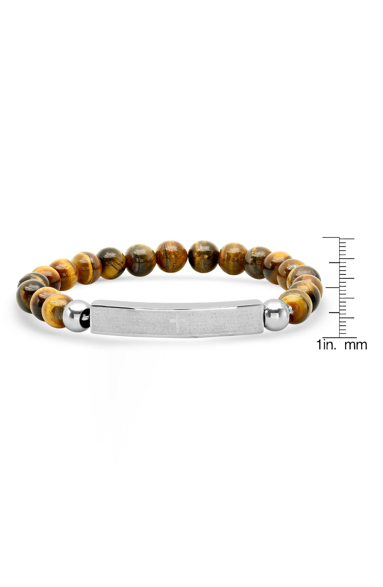 HMY JEWELRY Stainless Steel ID & Tiger Eye Beaded Bracelet